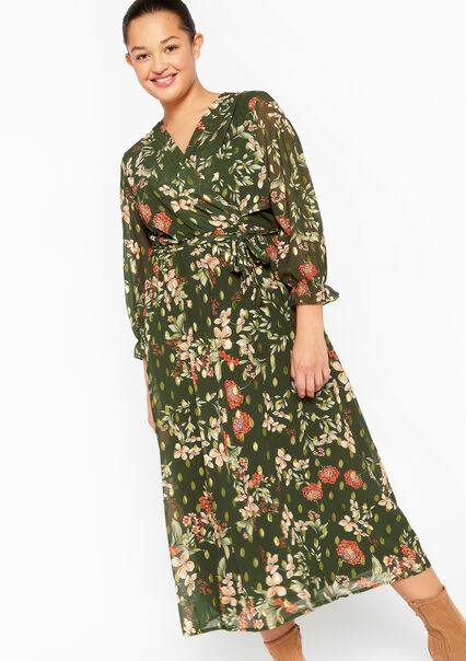 Wrap dress with floral print - KHAKI FADED - 08601749_4326