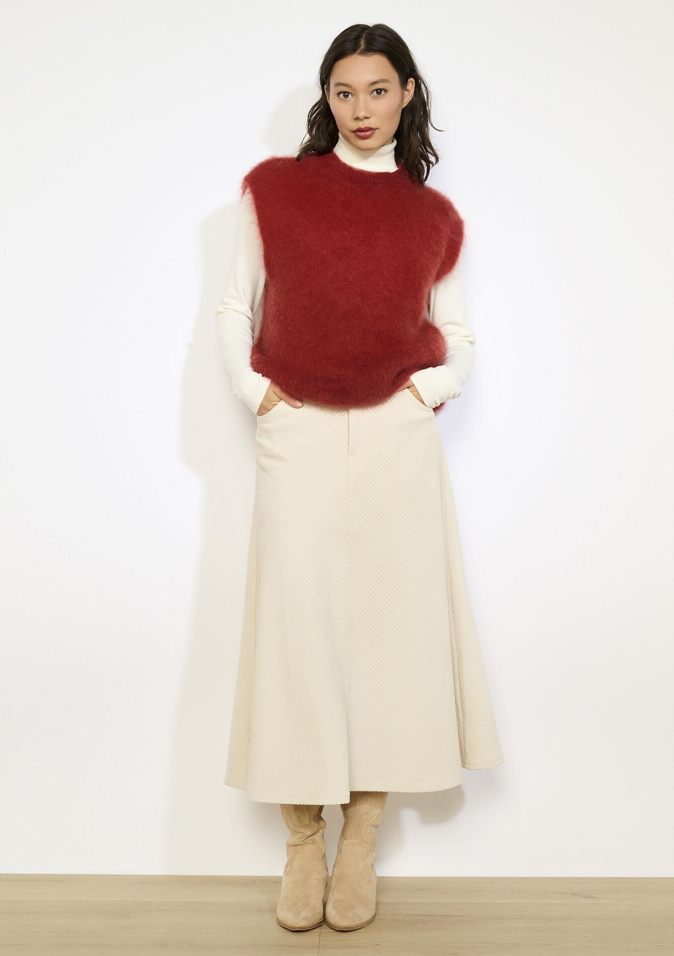 Mouwloze pluizige trui - BRIQUE ORANGE - 04007059_1272