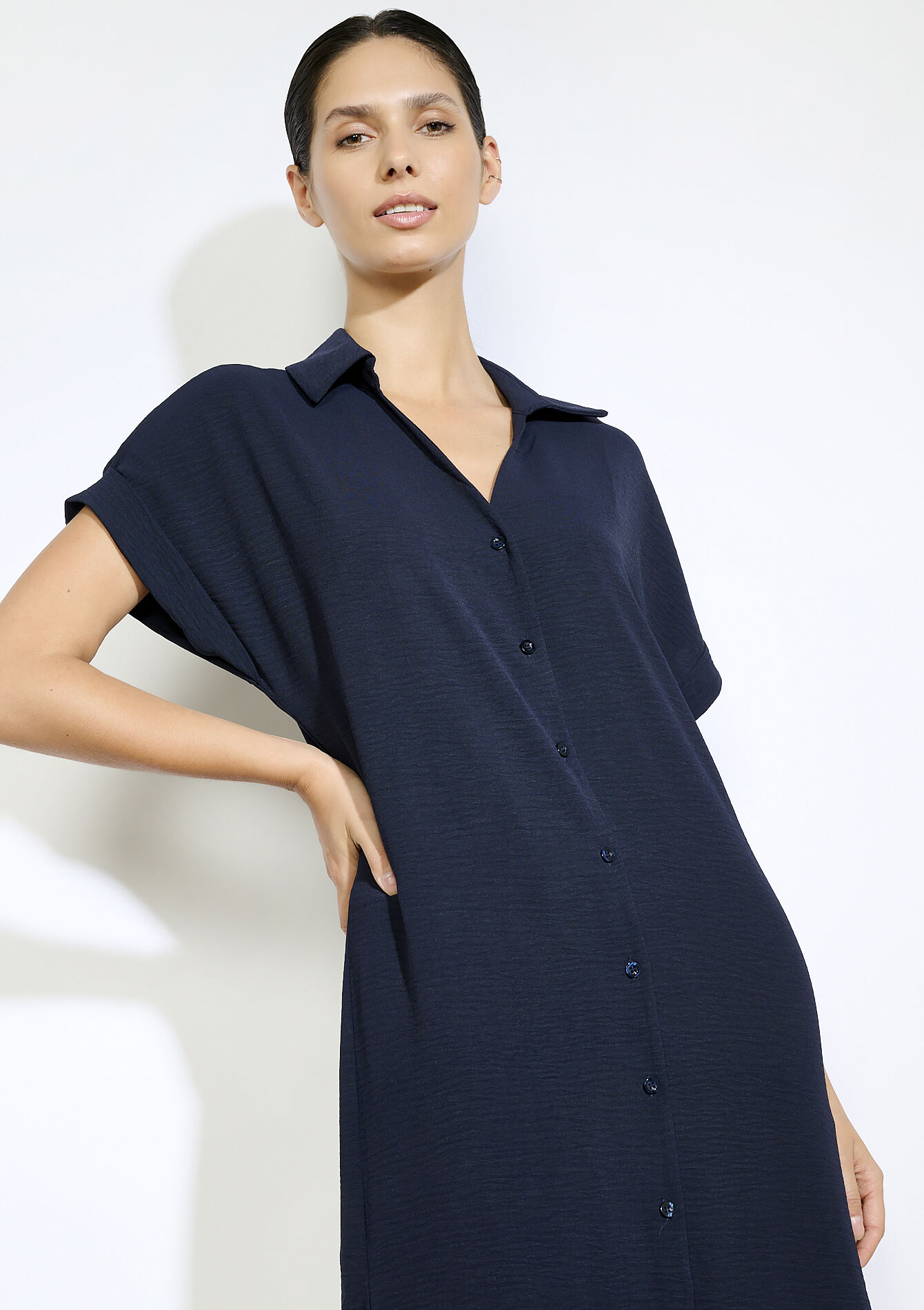 Robe-chemise en tissu crêpé, Robe-chemise en tissu crêpé - KHAKI MED - 08104037