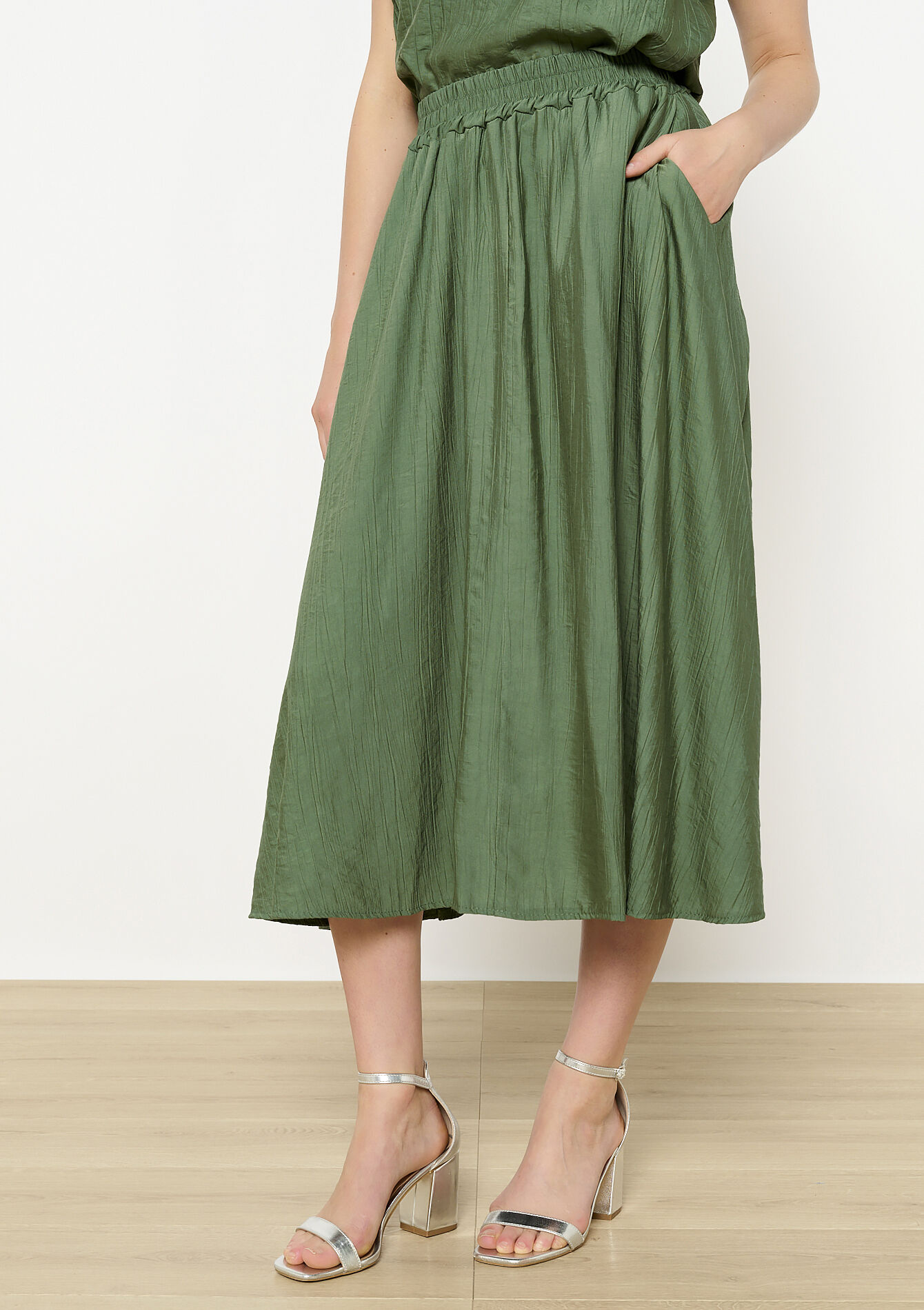 Crinkle midi-rok, Crinkle midi-rok - KHAKI MED - 07101373_4327