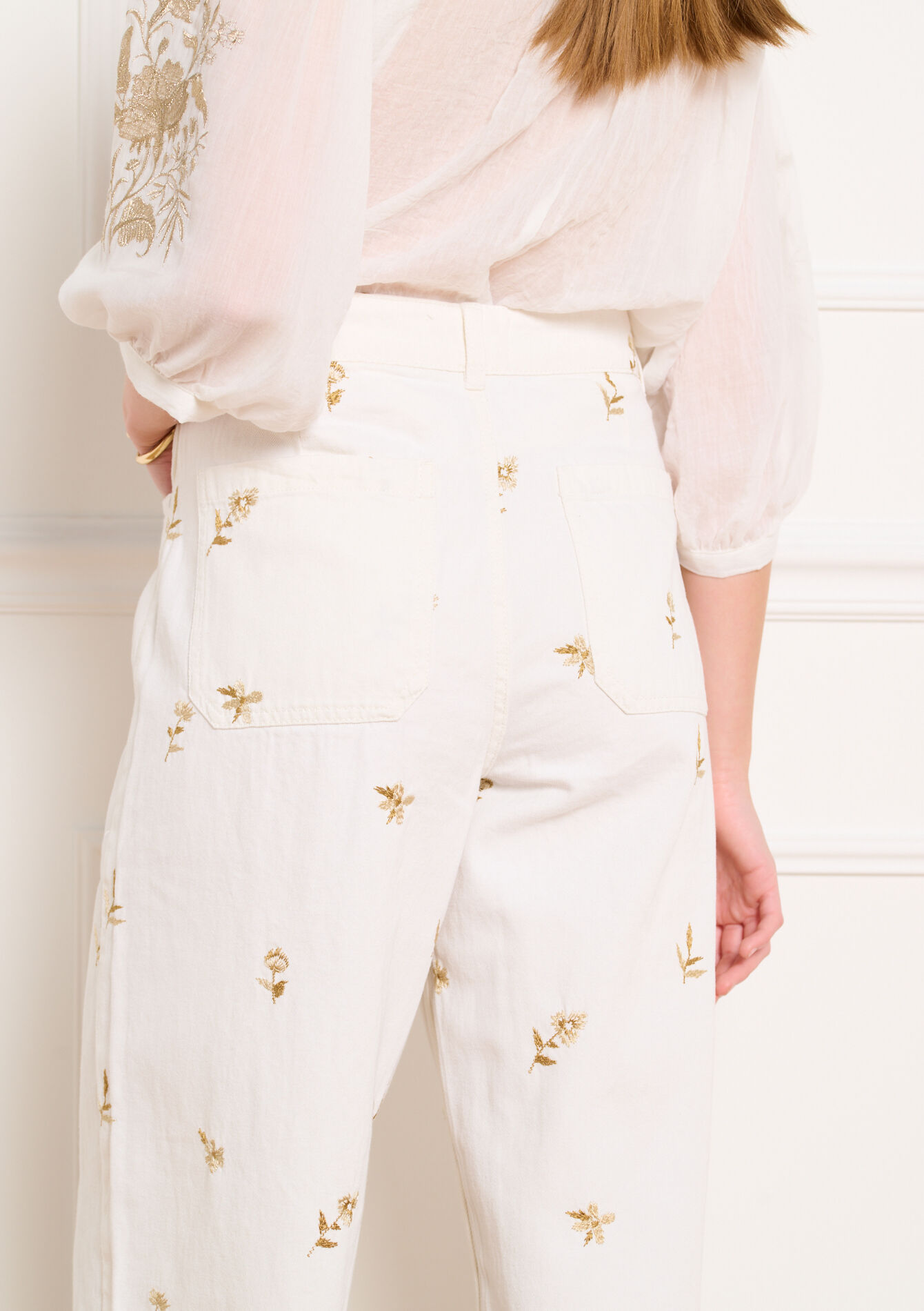 Wijde geborduurde broek, Wijde geborduurde broek - VANILLA WHITE - 06004667_1013