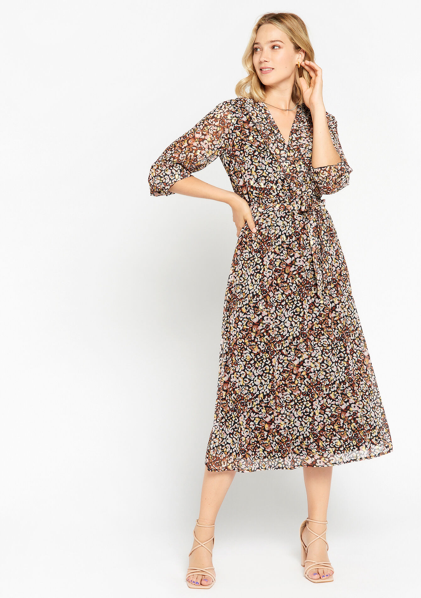 Robe cache-coeur à imprimé léopard, Robe cache-coeur à imprimé léopard - BLACK - 08602113_1119