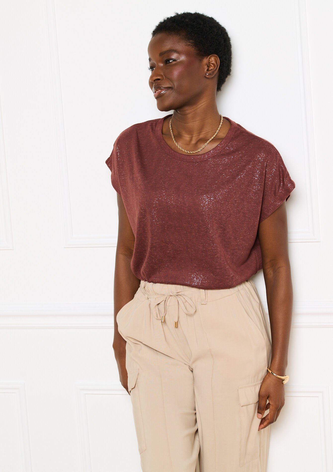 T-shirt met foil print - BROWN DARK CHOCOLATE - 02301943_3720