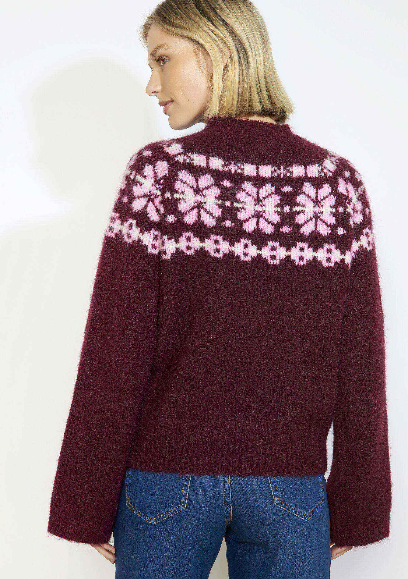 Zachte jacquard trui - BORDEAU WINE - 04007144_1467