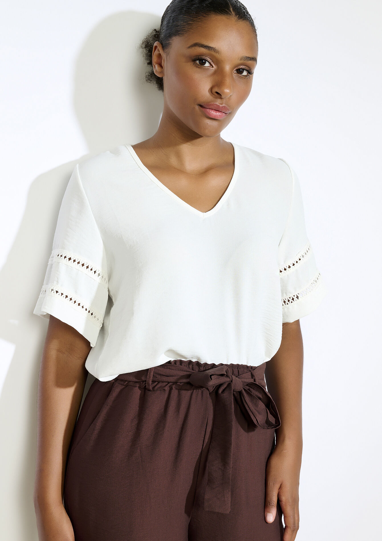 Blouse met opengewerkte mouwen, Blouse met opengewerkte mouwen - OPTICAL WHITE - 05702919_1019