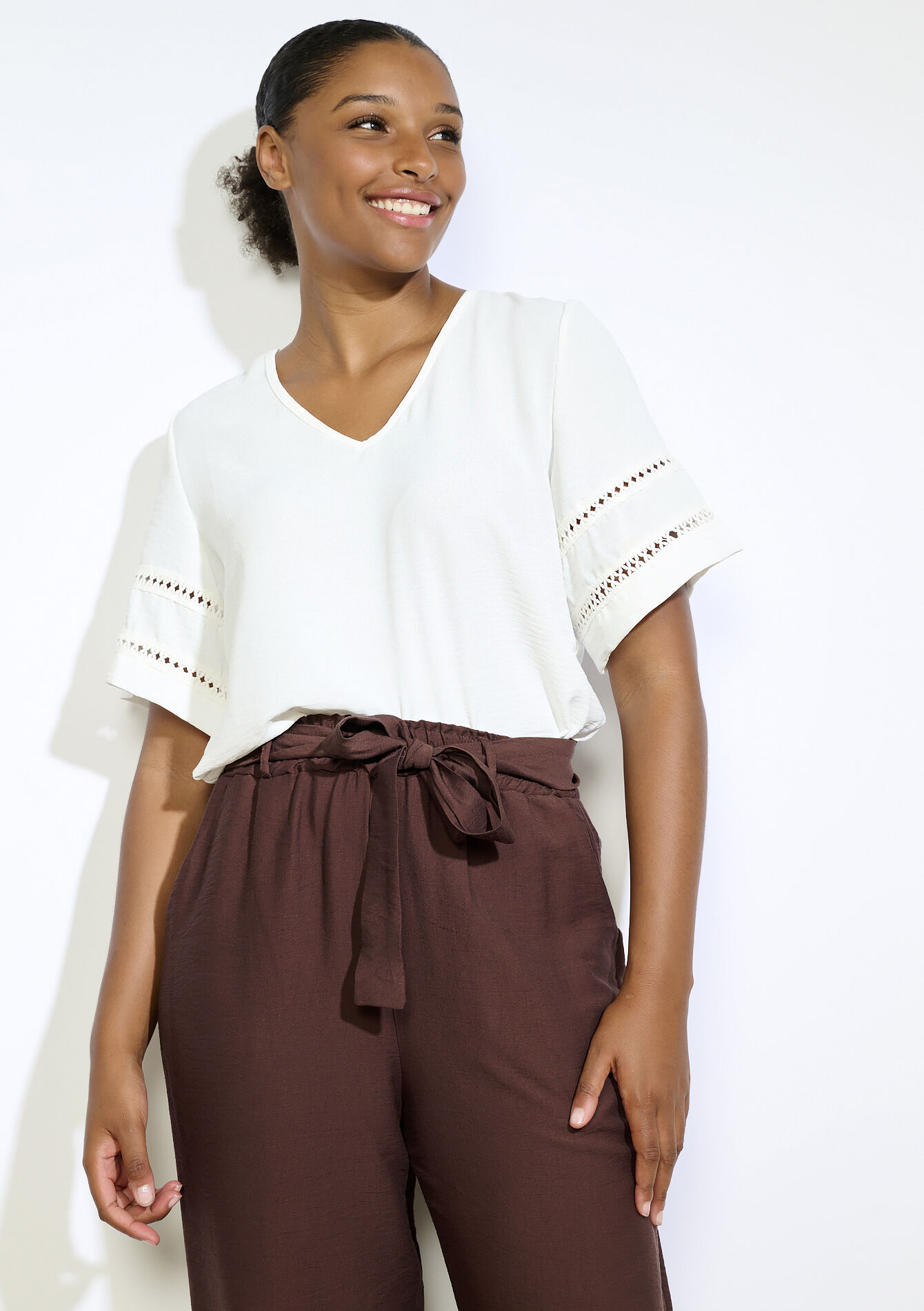 Blouse met opengewerkte mouwen, Blouse met opengewerkte mouwen - OPTICAL WHITE - 05702919_1019