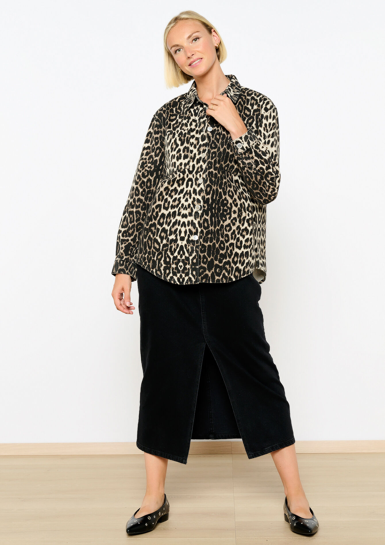 Denim hemd met luipaardprint - BLACK - 05702594_1119