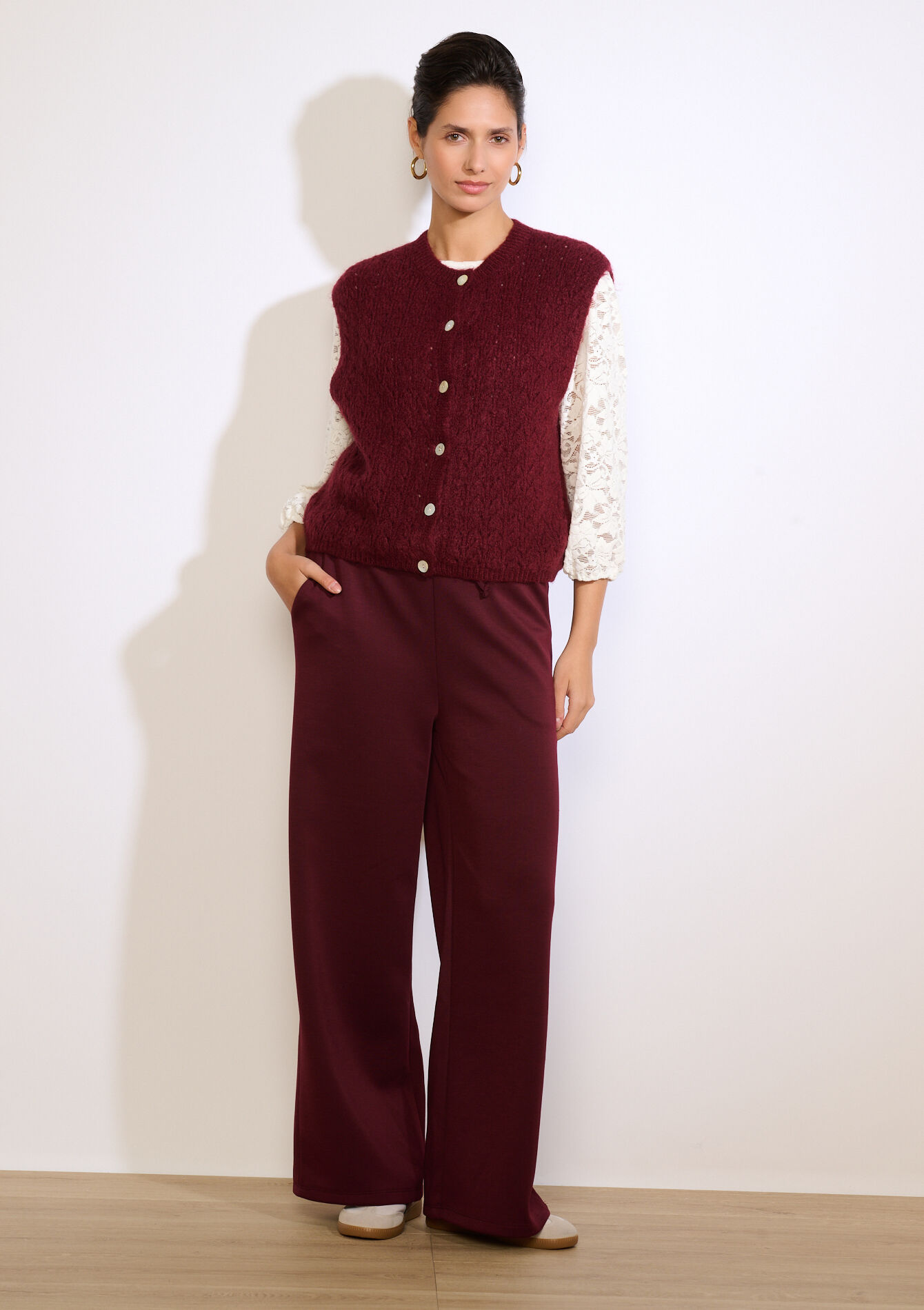 Mouwloze cardigan met structuur, Mouwloze cardigan met structuur - AUBERGINE - 04101397_1537