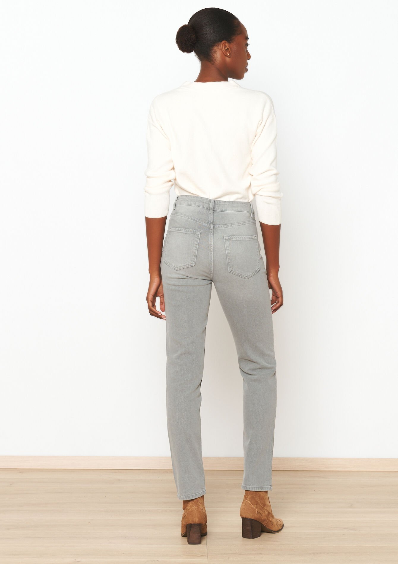 Rechte jeans met hoge taille - LIGHT GREY - 22000554_0511