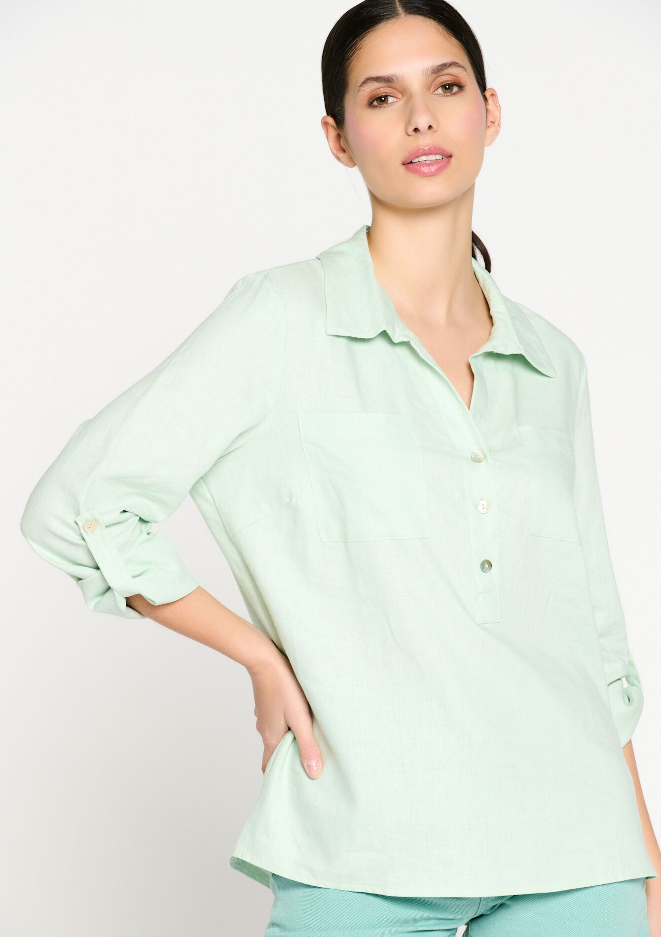 Blouse en lin - MINT GREEN - 1079124
