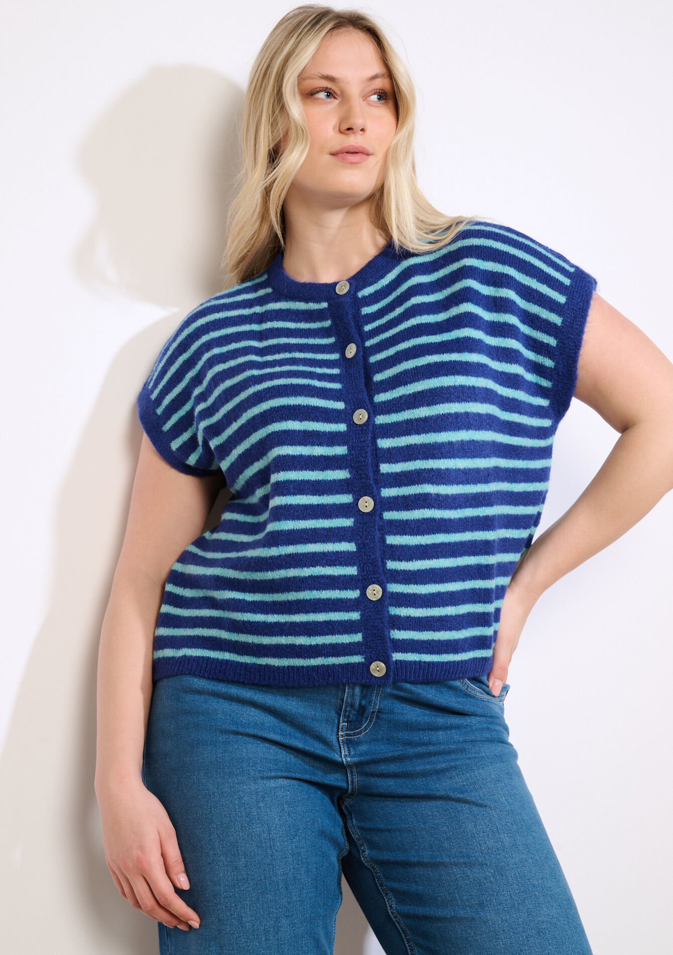 Mouwloos gestreept vest - BLUE COBALT - 04101444_2925