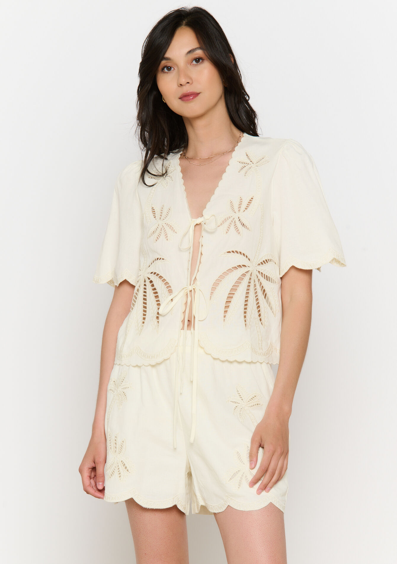 Tie-front broderie blouse, Tie-front broderie blouse - VANILLA WHITE - 05702812_1013