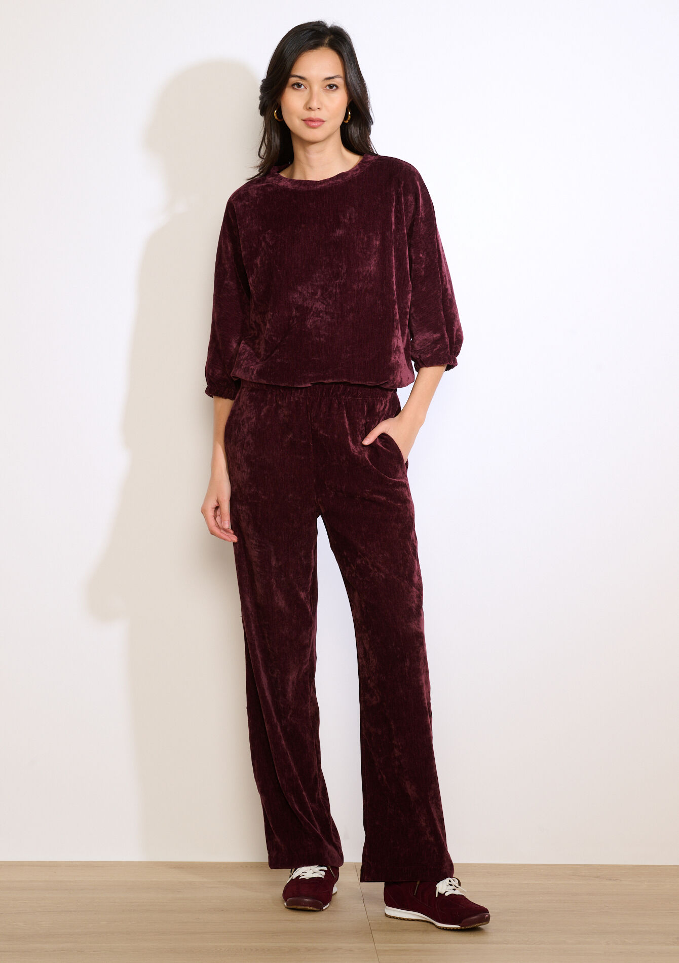 Velvet jogger pants - AUBERGINE - 15100415_1537