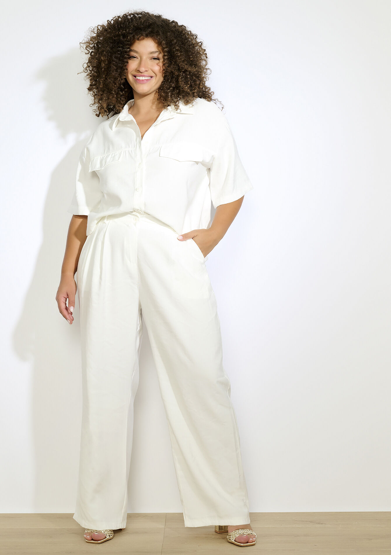 Wijde soepele broek, Wijde soepele broek - OPTICAL WHITE - 06100726_1019