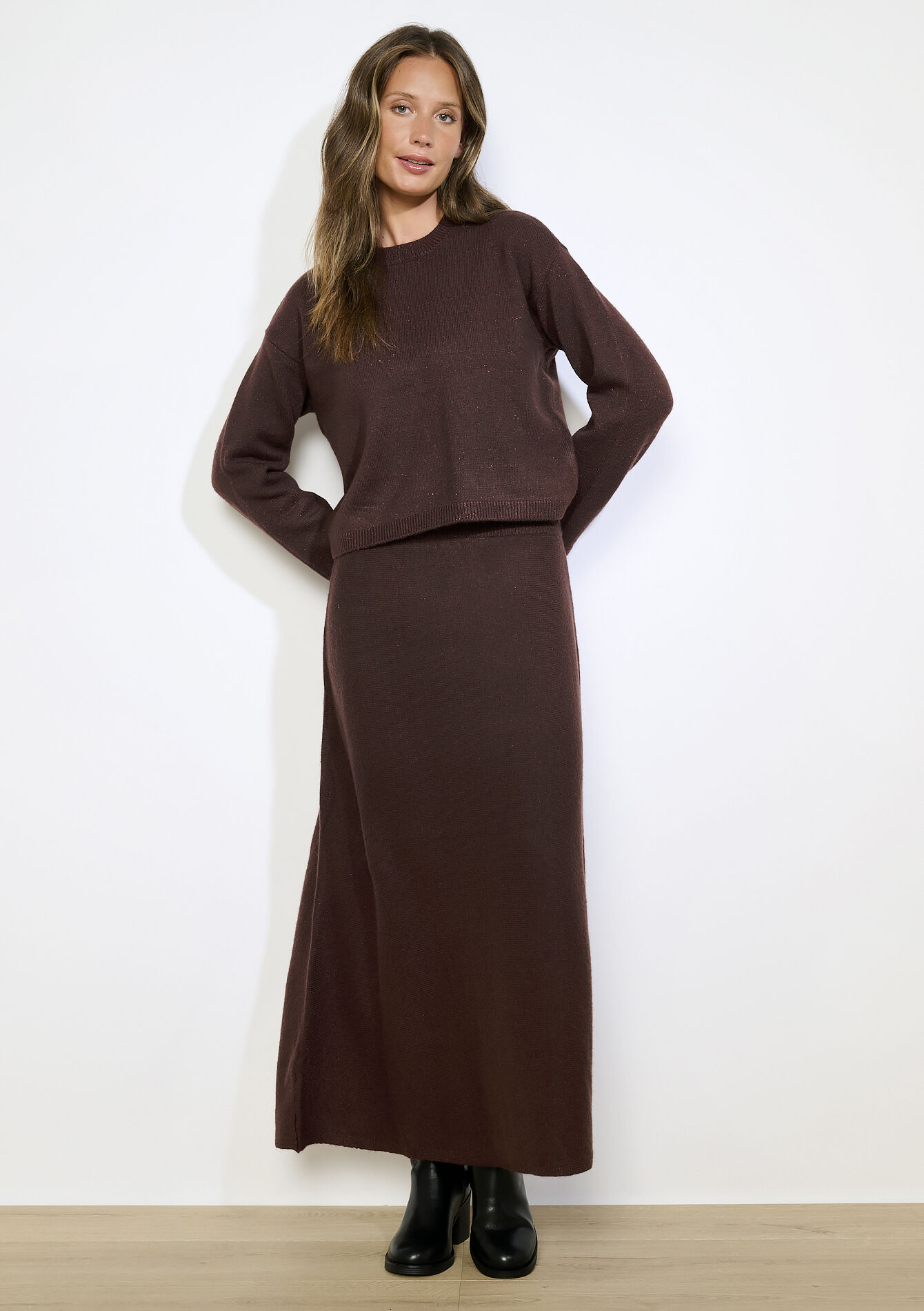 Sparkly round-neck jumper, Sparkly round-neck jumper - BROWN DARK CHOCOLATE - 04006939_3720