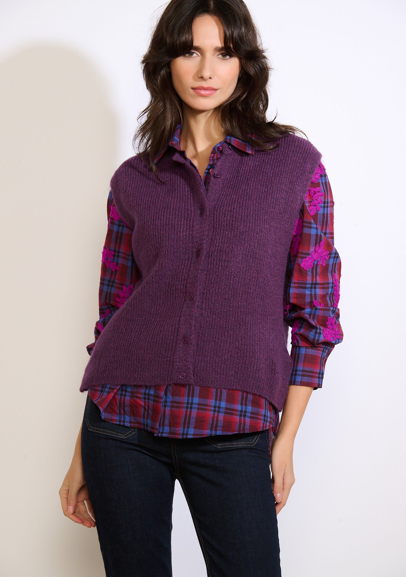 Soft sleeveless vest, Soft sleeveless vest - AUBERGINE - 04101334_1537