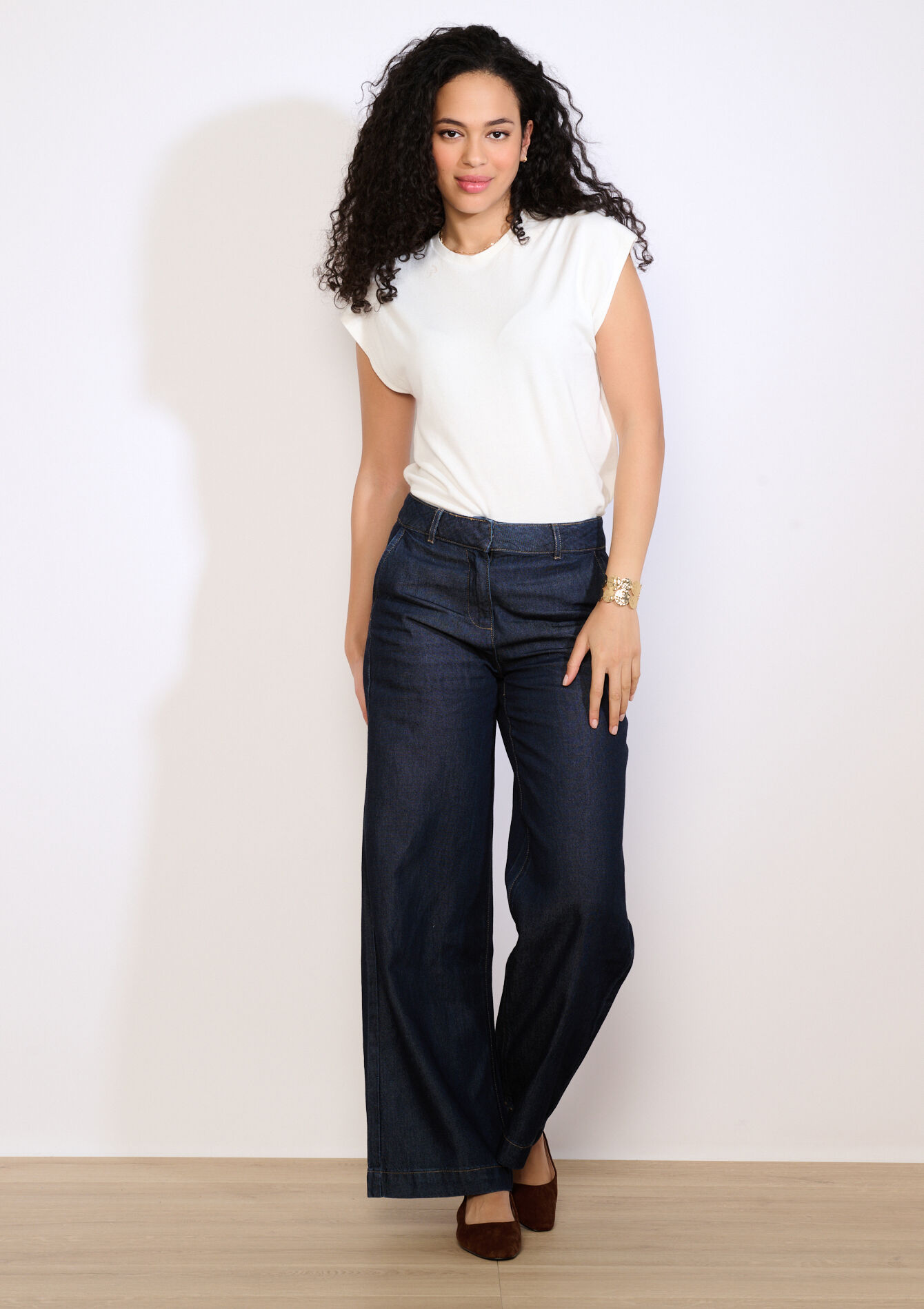 Wijde jeans met hoge taille - DARK BLUE - 22000644_0501