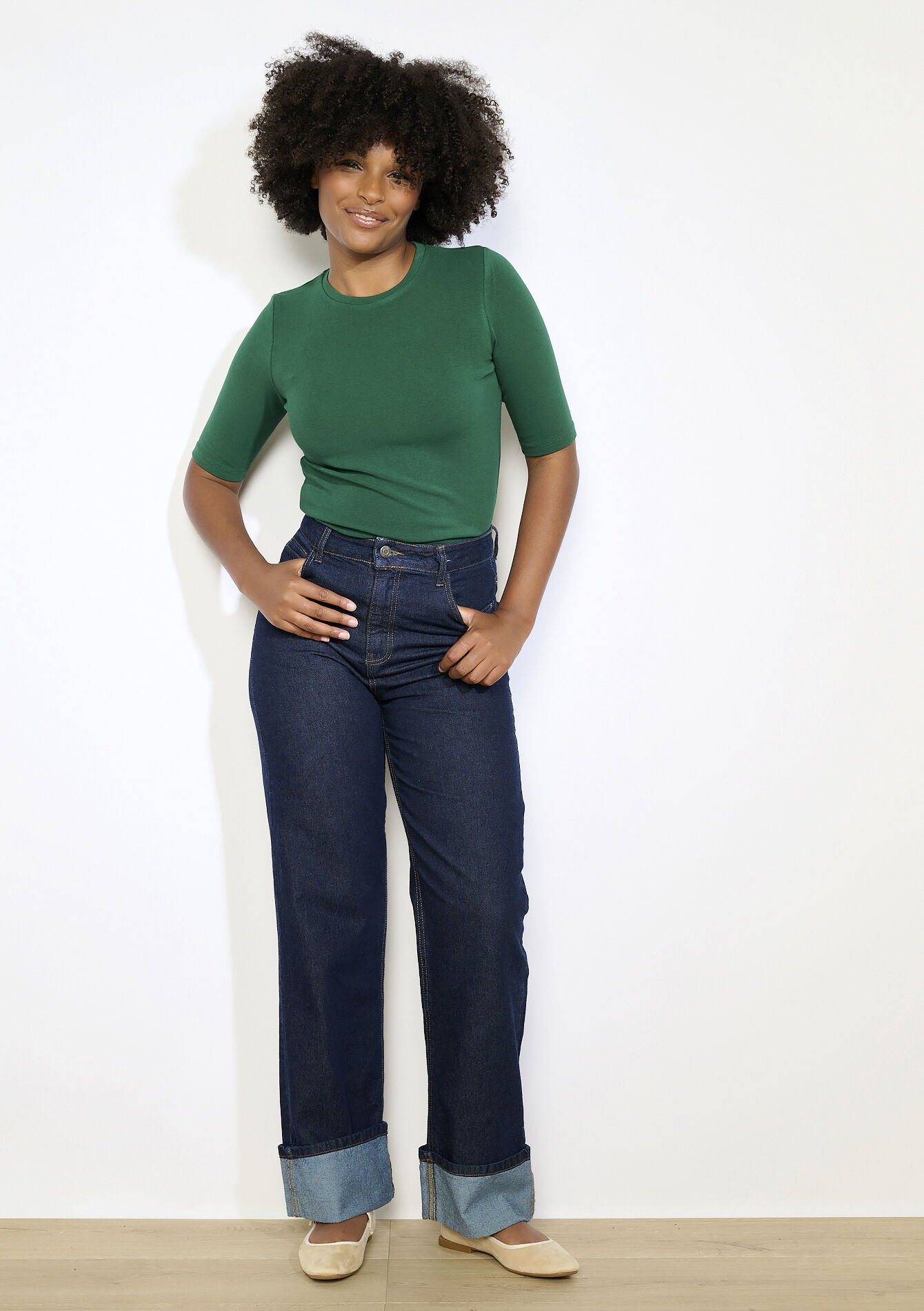 T-shirt côtelé ajusté, T-shirt côtelé ajusté - BOTTLE GREEN - 02301810_1778