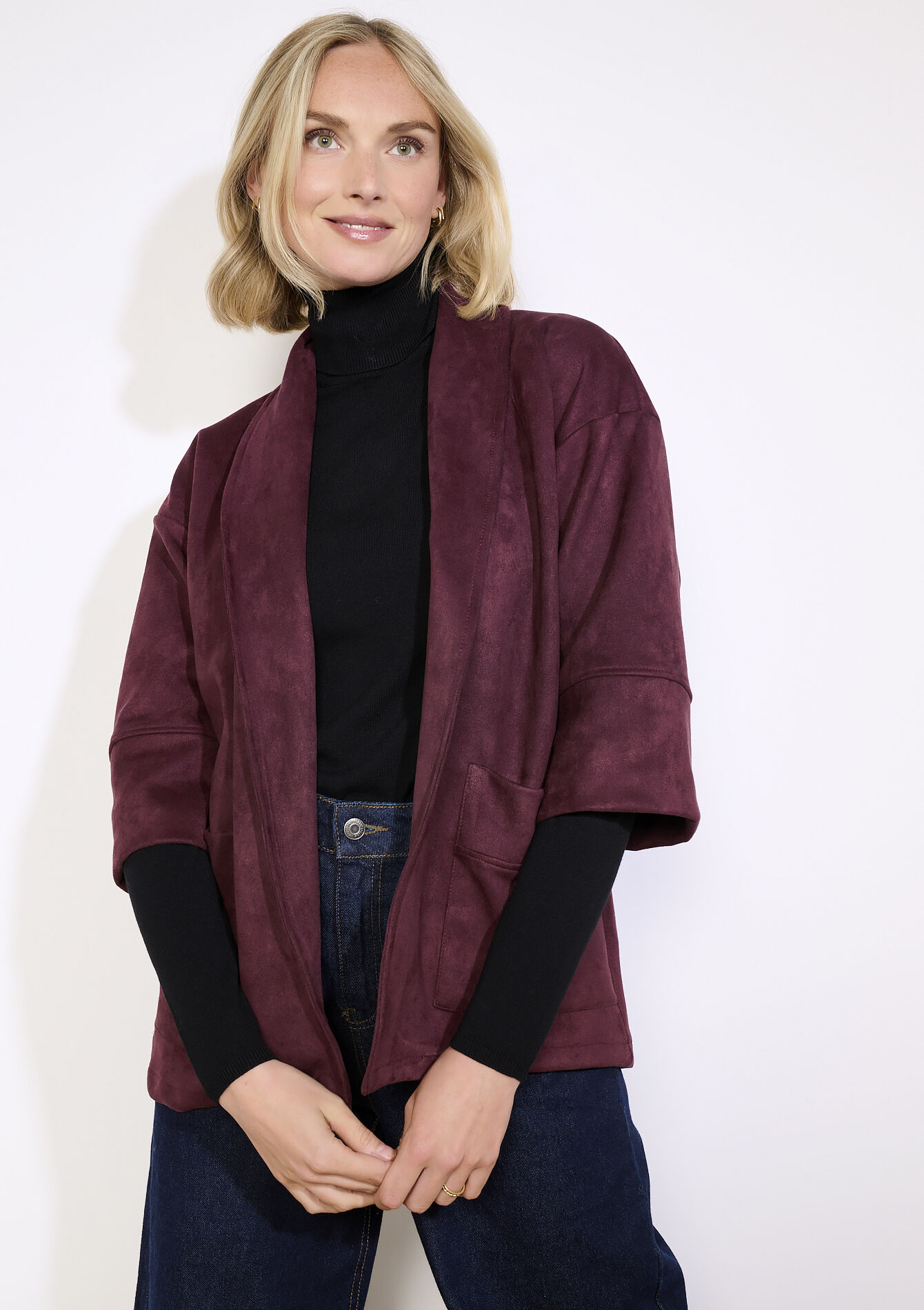 Loose suedine blazer, Loose suedine blazer - BORDEAUX WINE - 09101105_5514