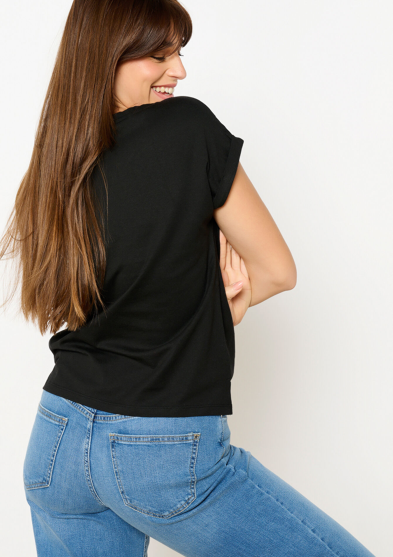 Basic T-shirt with V-neck, Basic T-shirt with V-neck - BLACK - 02301634_1119