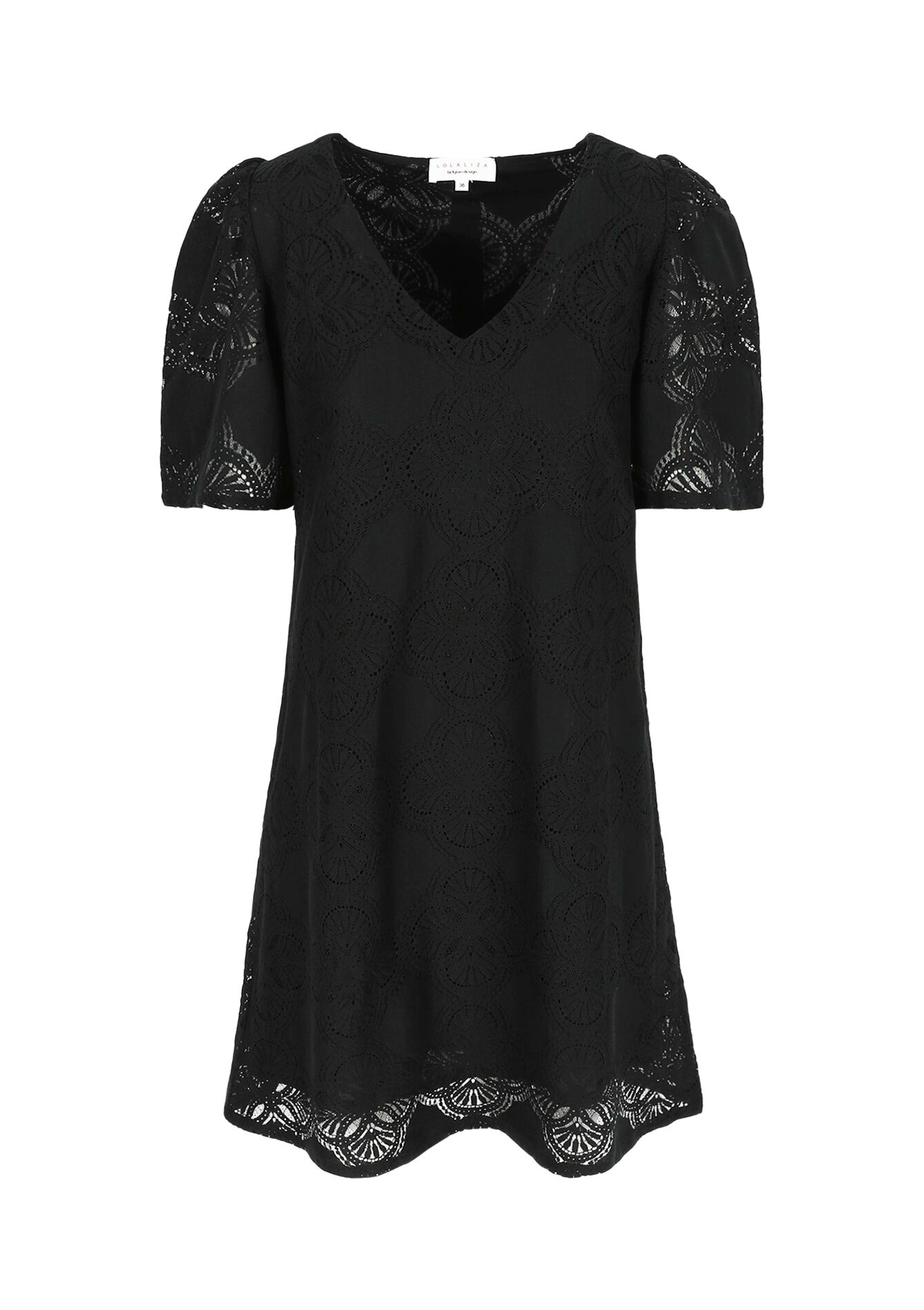 Korte jurk in broderie anglaise, Korte jurk in broderie anglaise - BLACK - 08103886