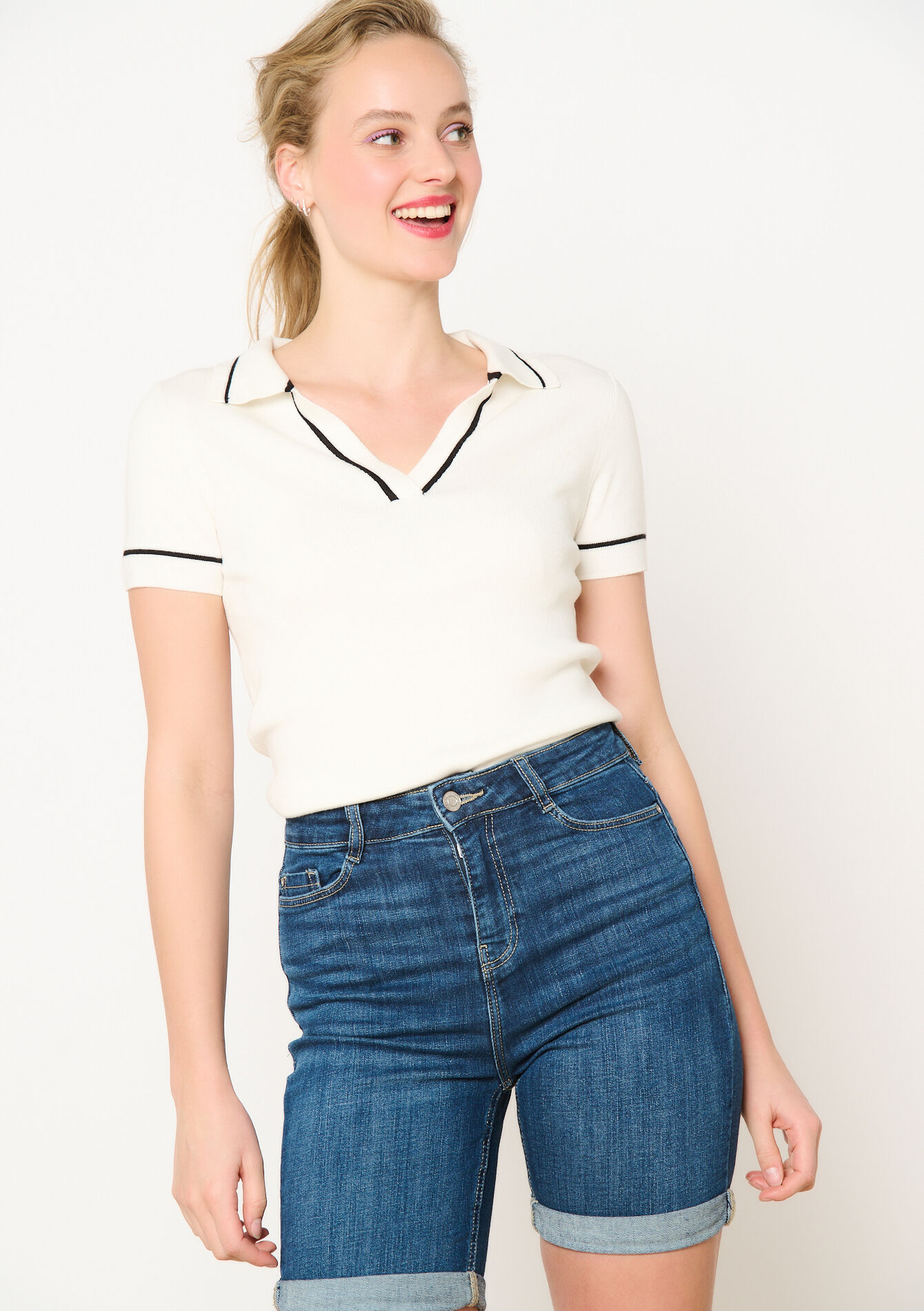 Sweater with polo collar - OFFWHITE - 04006779_1001