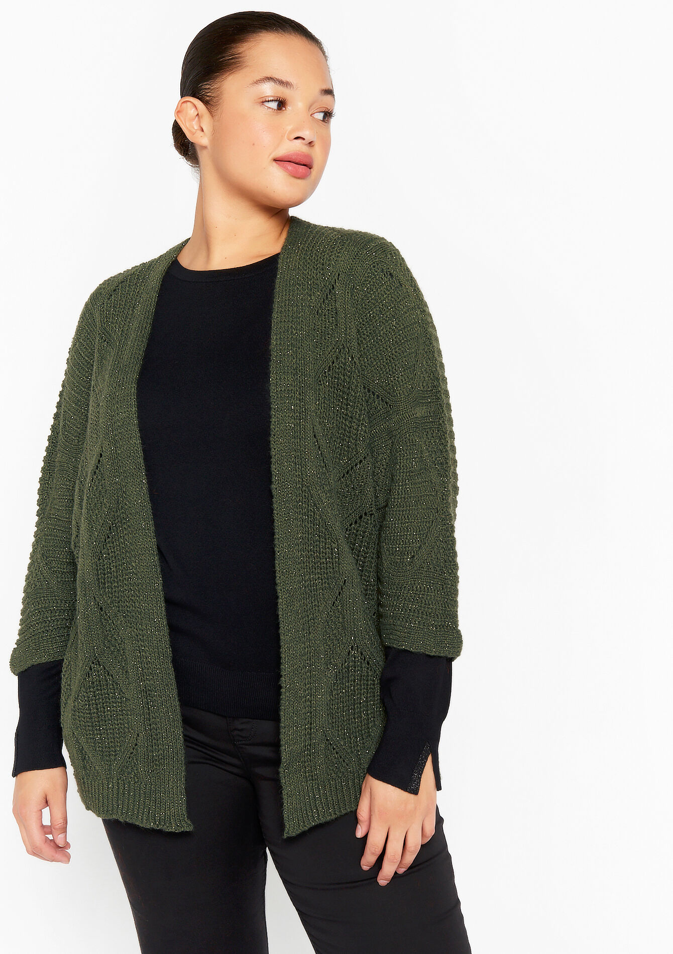 Lurex cardigan, Lurex cardigan - KHAKI MED - 04100997_4327