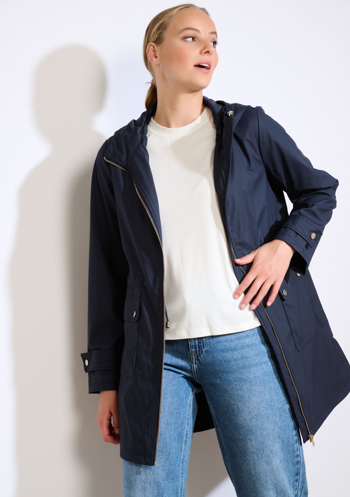 Hooded mid-length raincoat, Hooded mid-length raincoat, , back