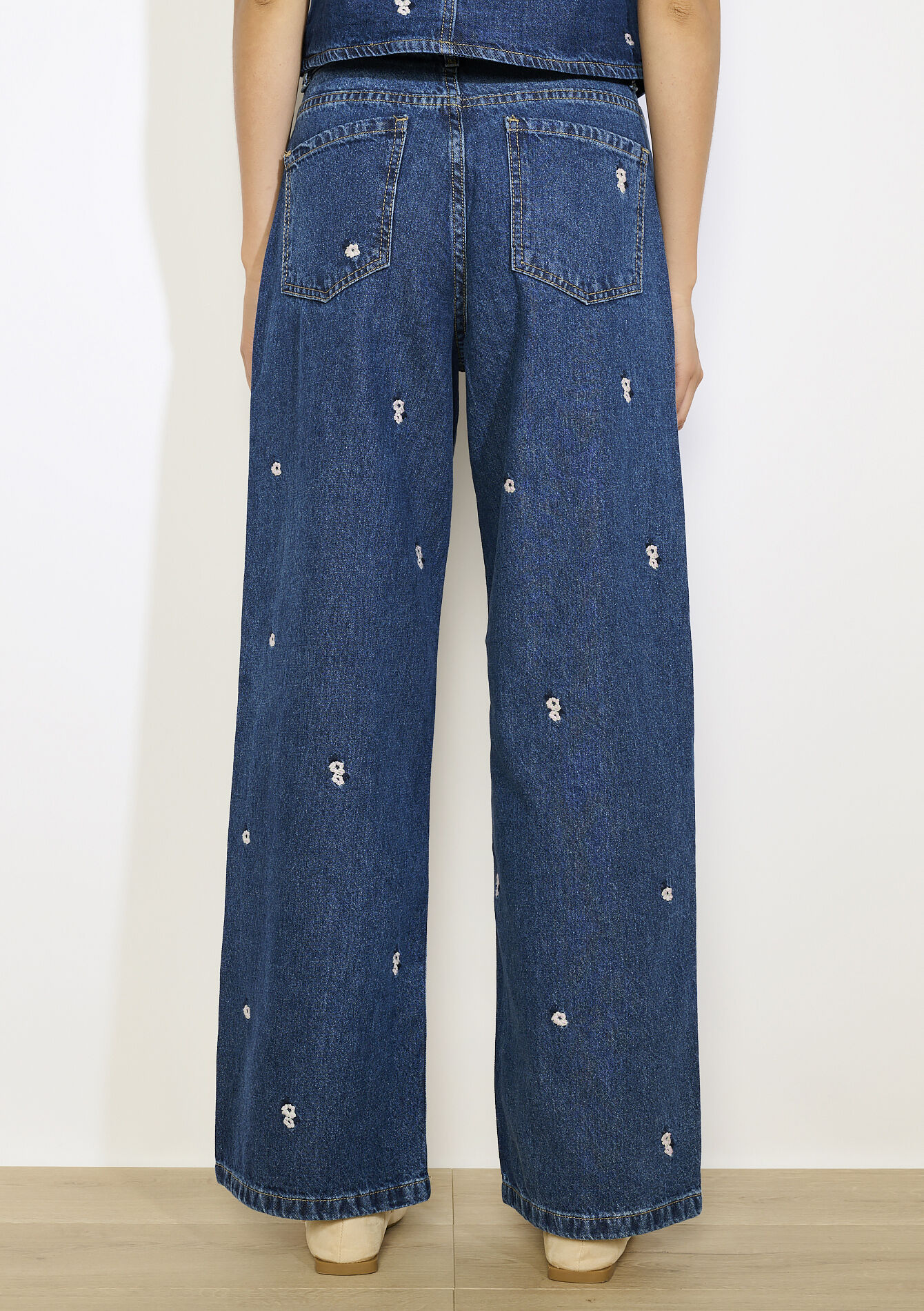 Hoge taille geborduurde jeans, Hoge taille geborduurde jeans - DARK BLUE - 22000622_0501