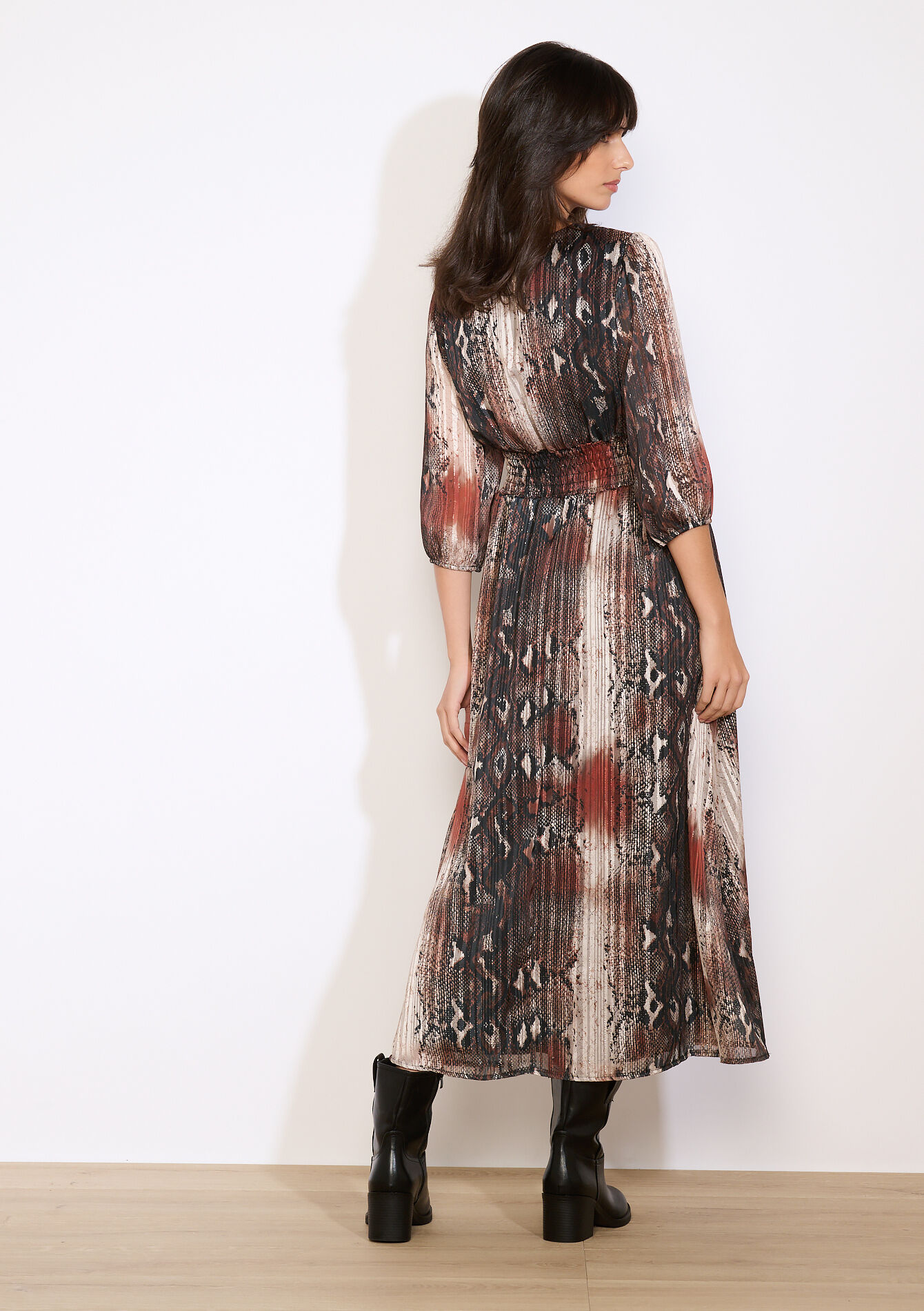 Midi-jurk met slangenprint, Midi-jurk met slangenprint - COPPER - 08104394_6301