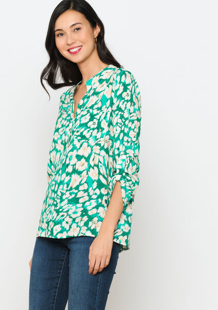 Blouse with leopard print - APPLE GREEN - 05702418_4614