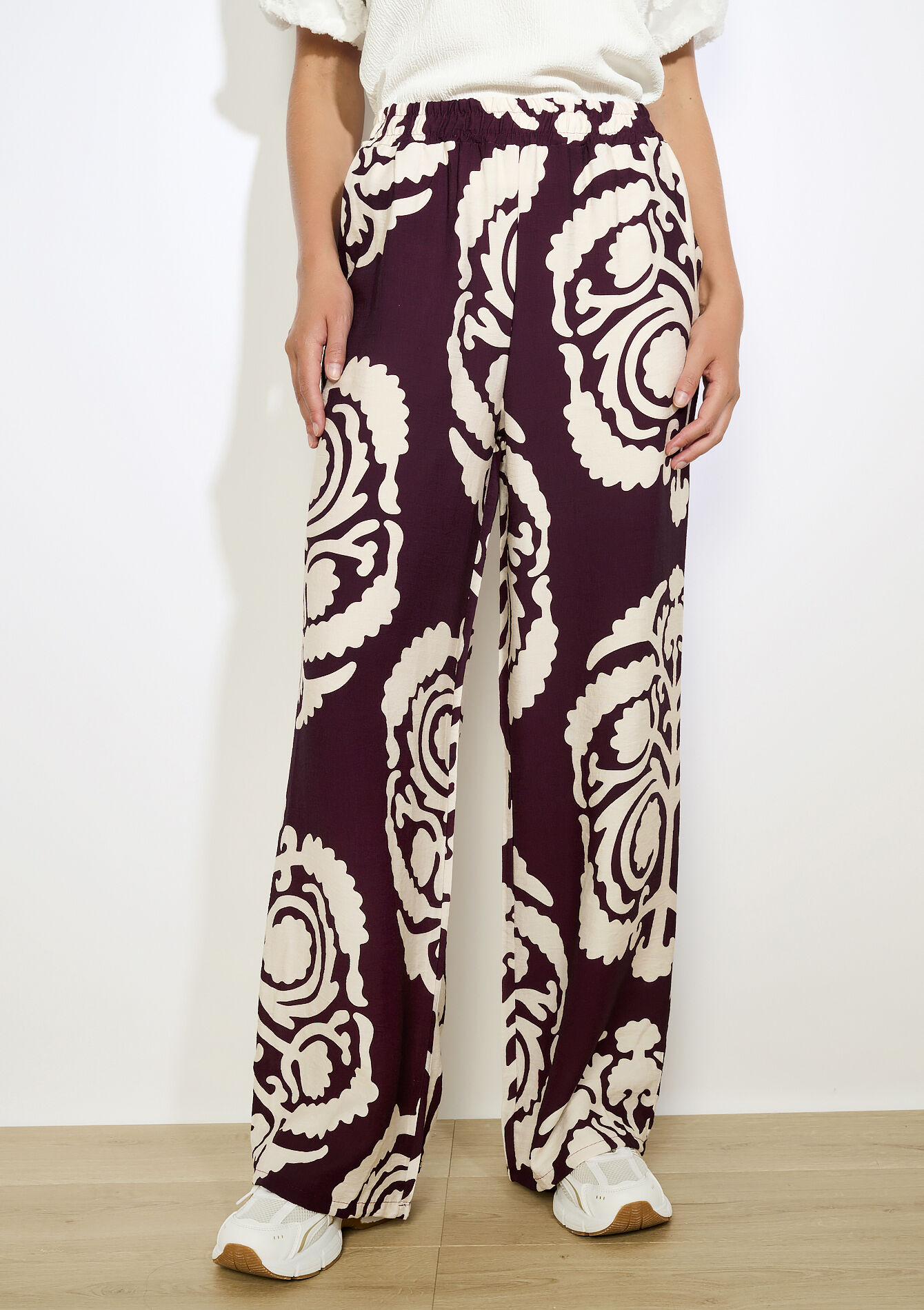 Wide printed trousers - AUBERGINE - 06601043_1537