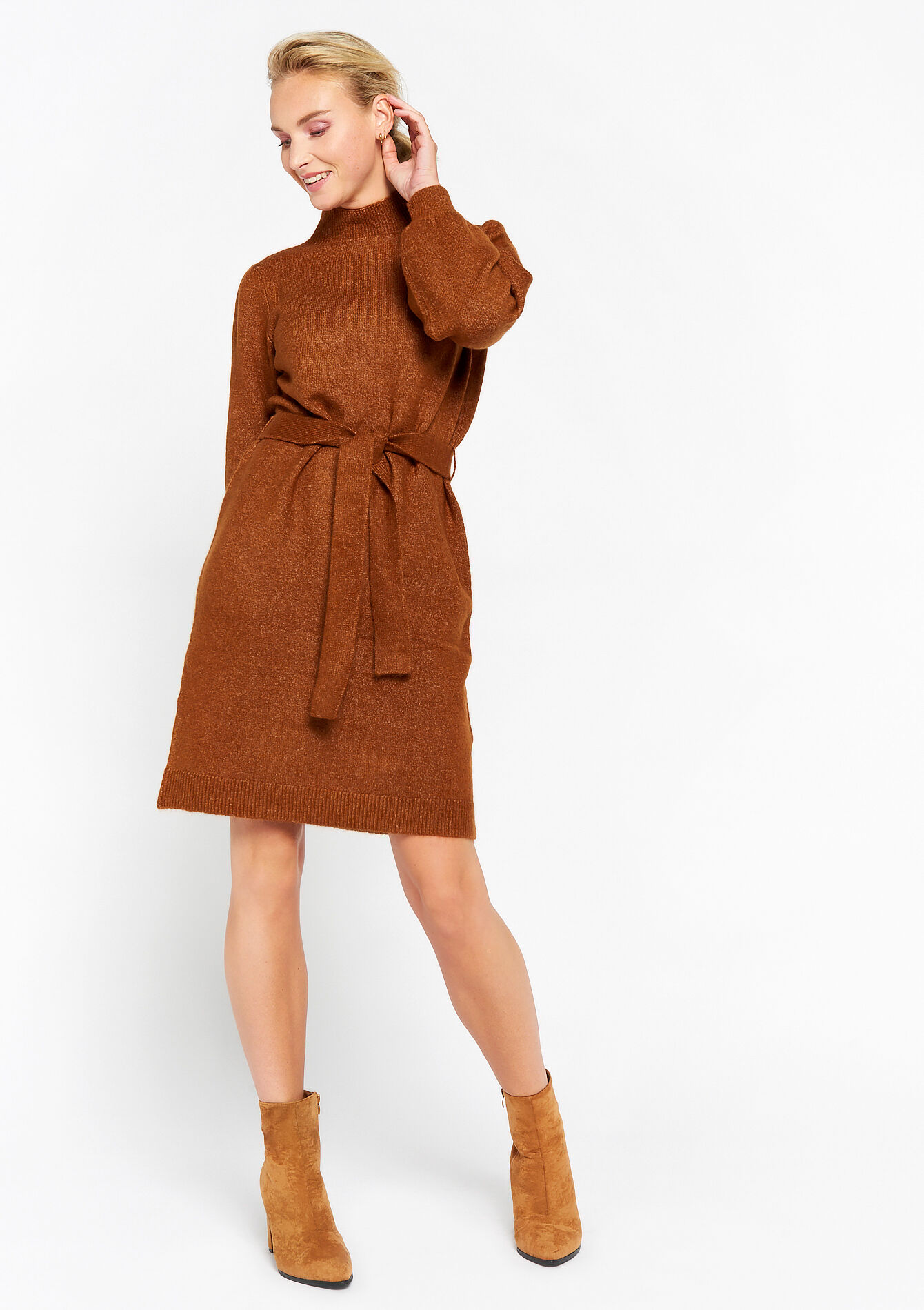 Pullover dress with turtleneck, Pullover dress with turtleneck - CAMEL CINNAMON - 08601933_3835