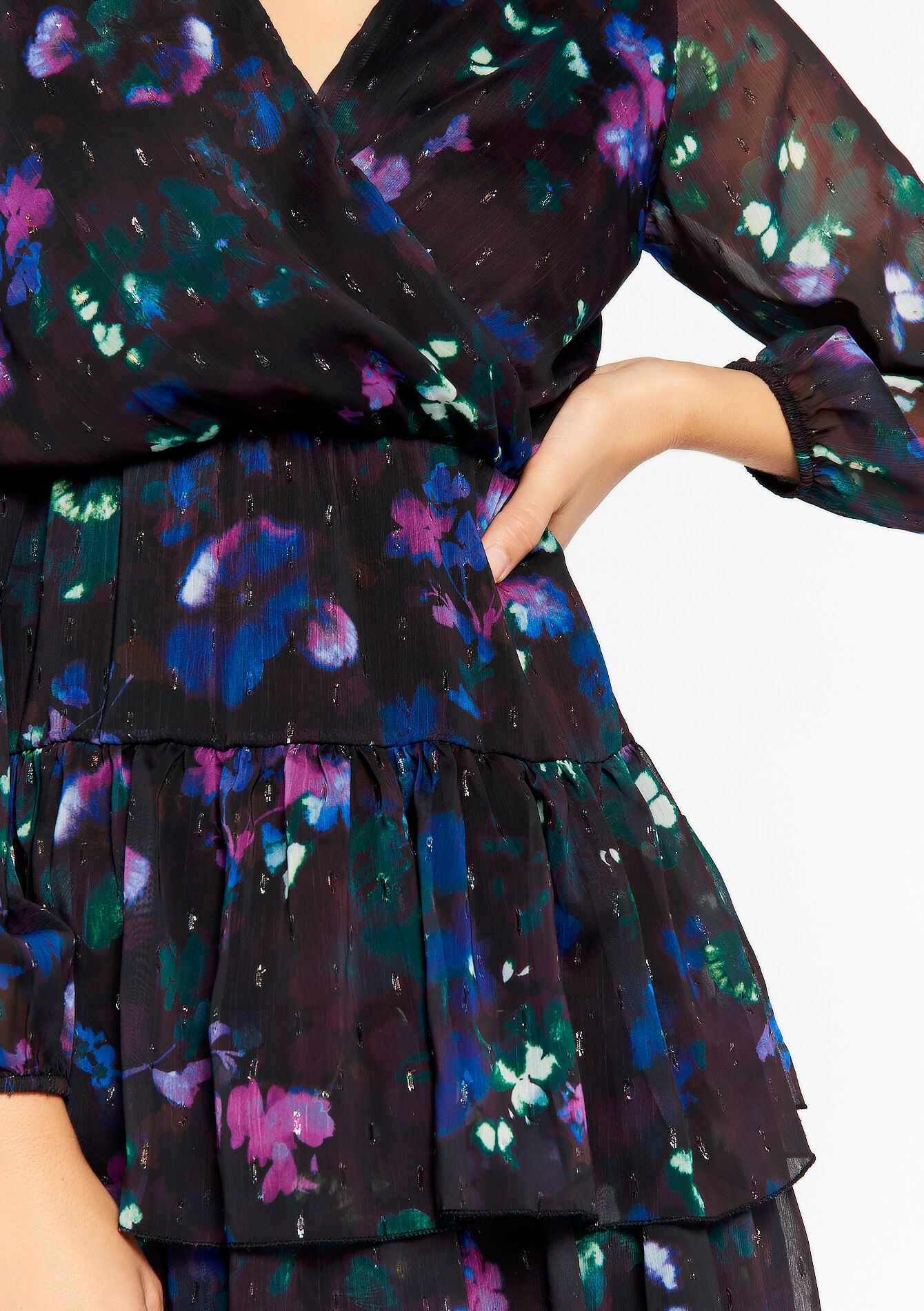 Dress with lurex and blurry print, Dress with lurex and blurry print - BLACK - 08103392_1119