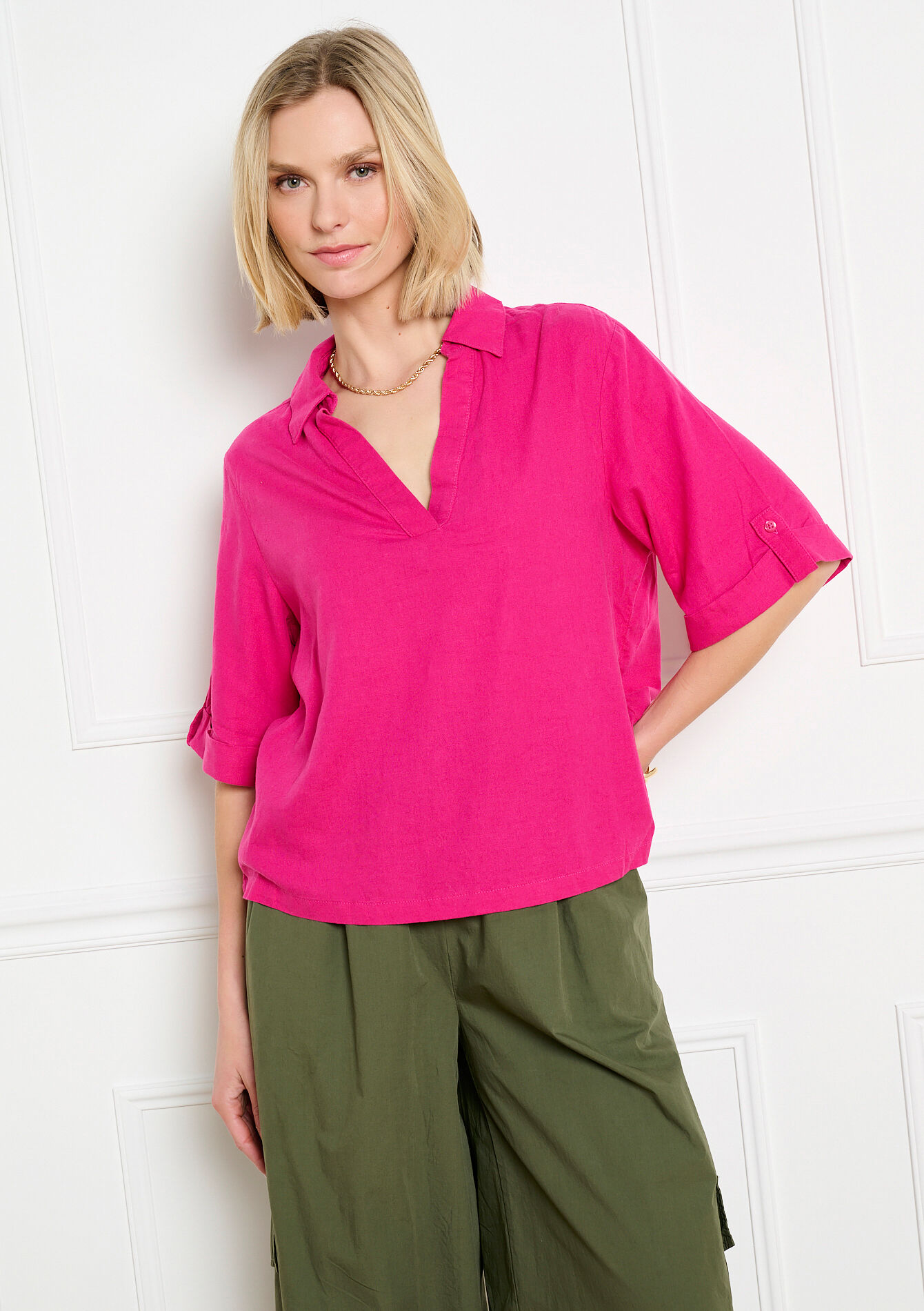 Soepele polo blouse, , back