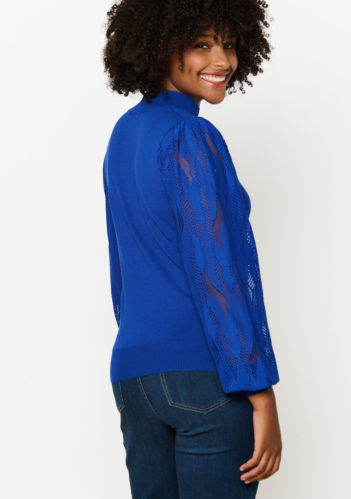 Trui met mesh mouwen, Trui met mesh mouwen - ELECTRIC BLUE - 04006526_1619