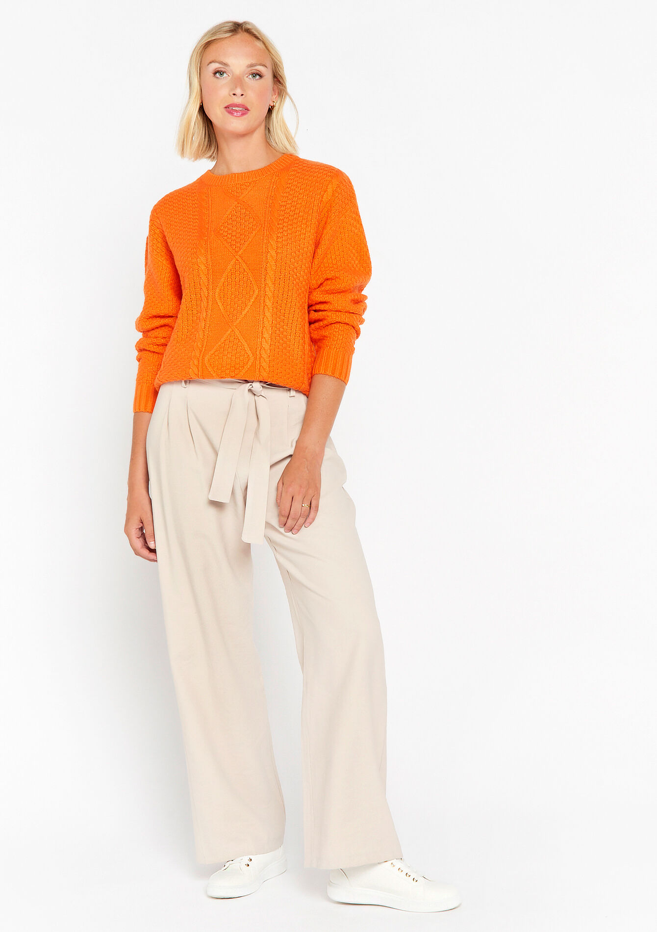 Kabelgebreide trui, Kabelgebreide trui - ORANGE BRIGHT - 04006147_1255