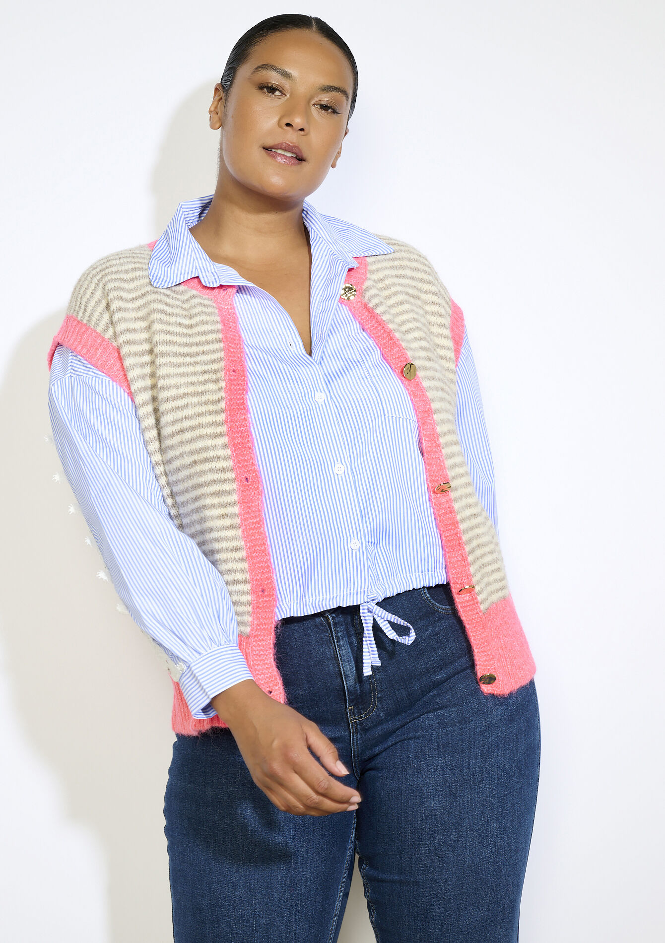 Gilet rayé audacieux, Gilet rayé audacieux - LT BEIGE - 04101339_2527