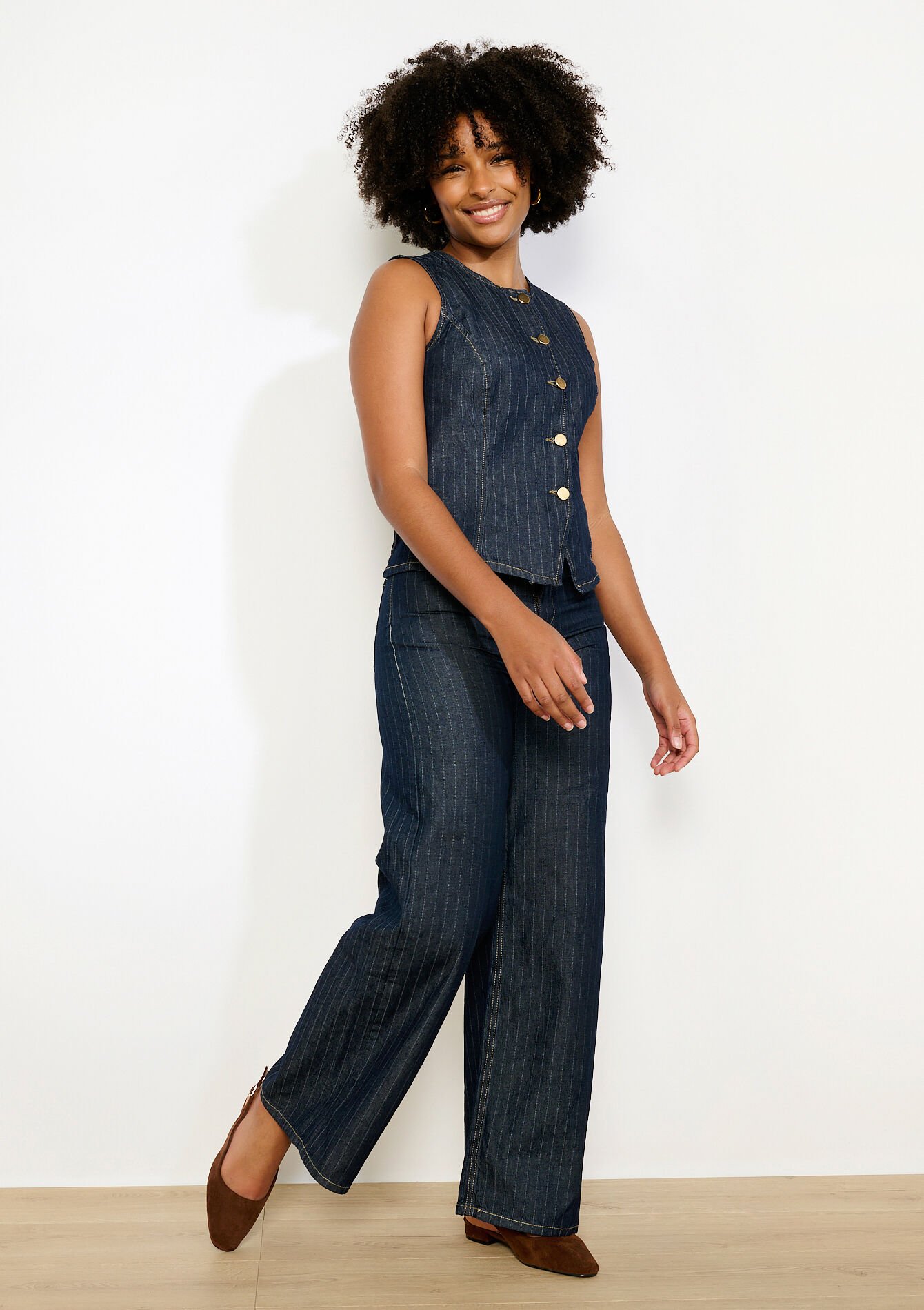 Jean large à rayures, Jean large à rayures - DARK BLUE - 22000660_0501