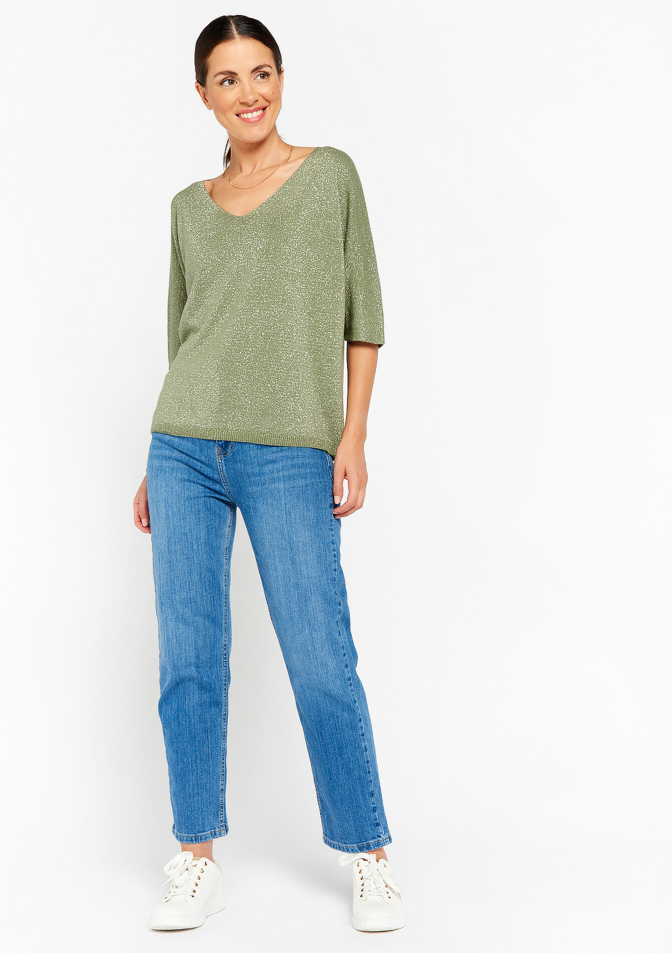 Fine pullover with lurex - KHAKI MED - 04006247_4327