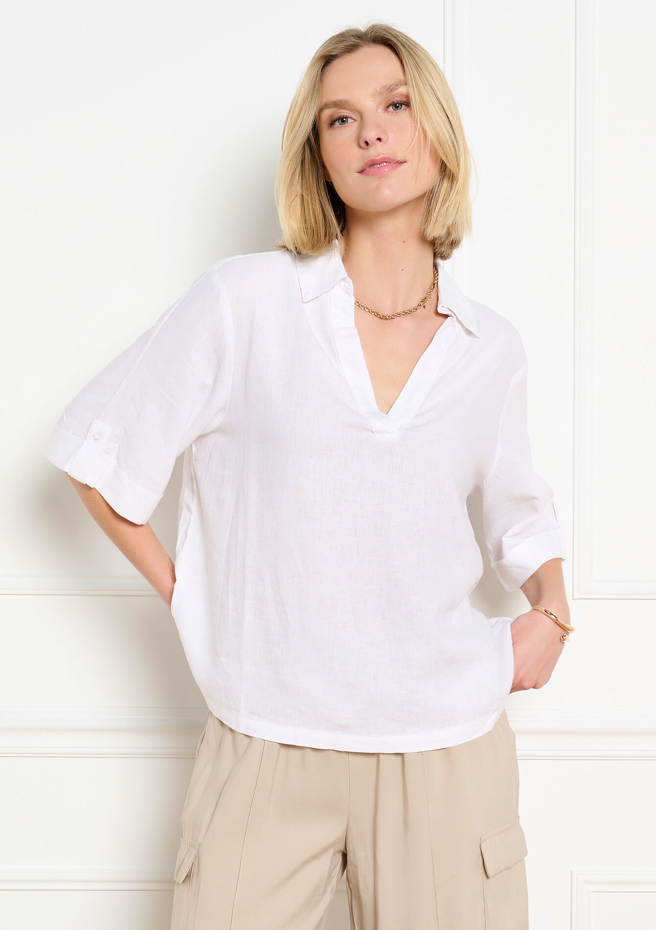 Soepele polo blouse, Soepele polo blouse - OPTICAL WHITE - 05702969_1019
