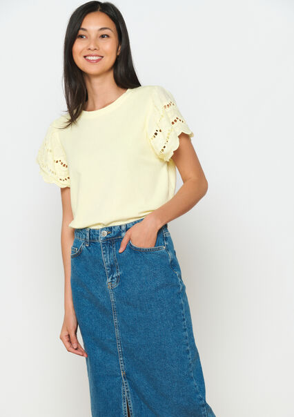 T-shirt with embroidered sleeves - YELLOW SUN - 02301598_5007