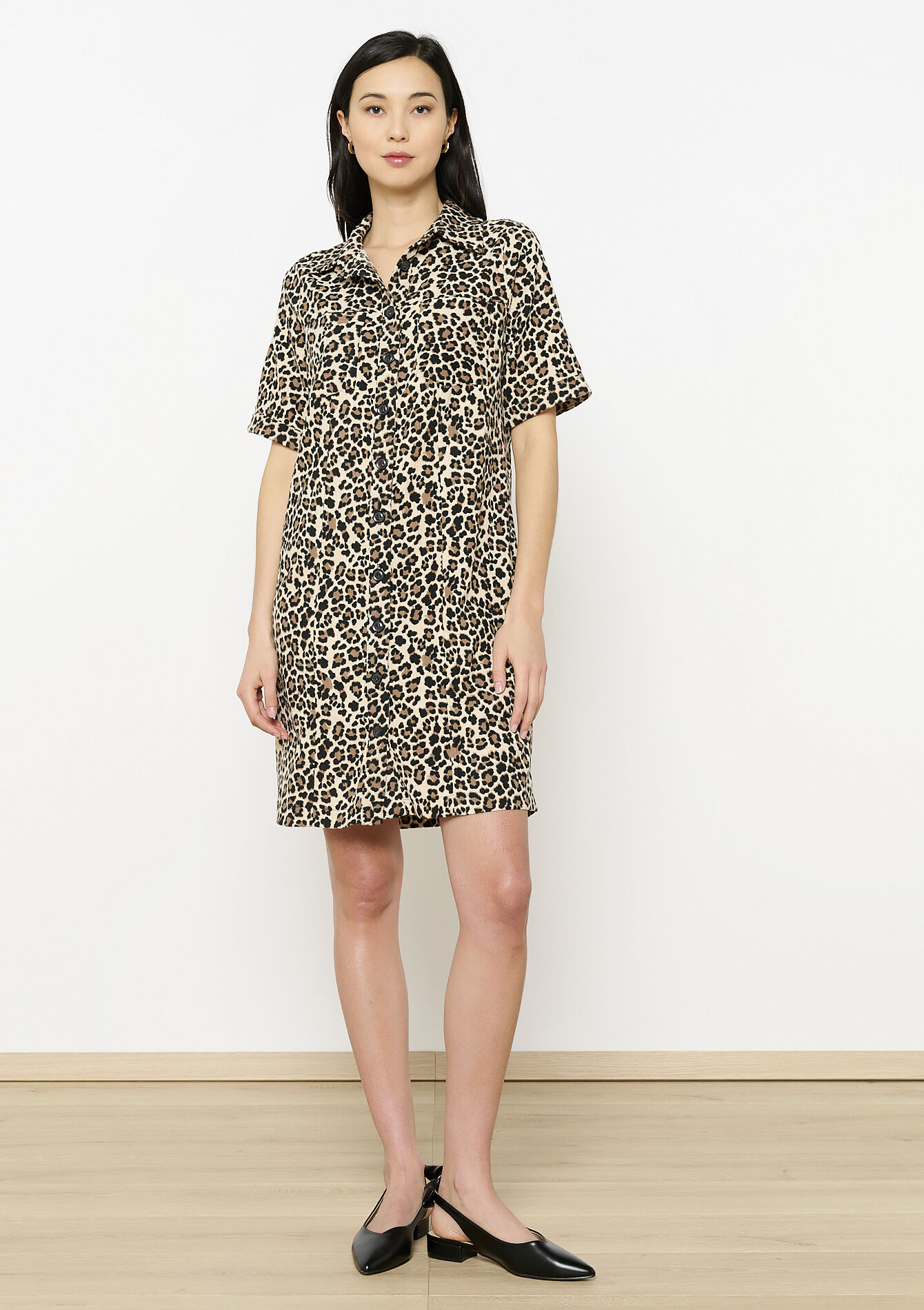 Robe chemise imprimé léopard, Robe chemise imprimé léopard - LIGHT CAMEL - 08103989_3814