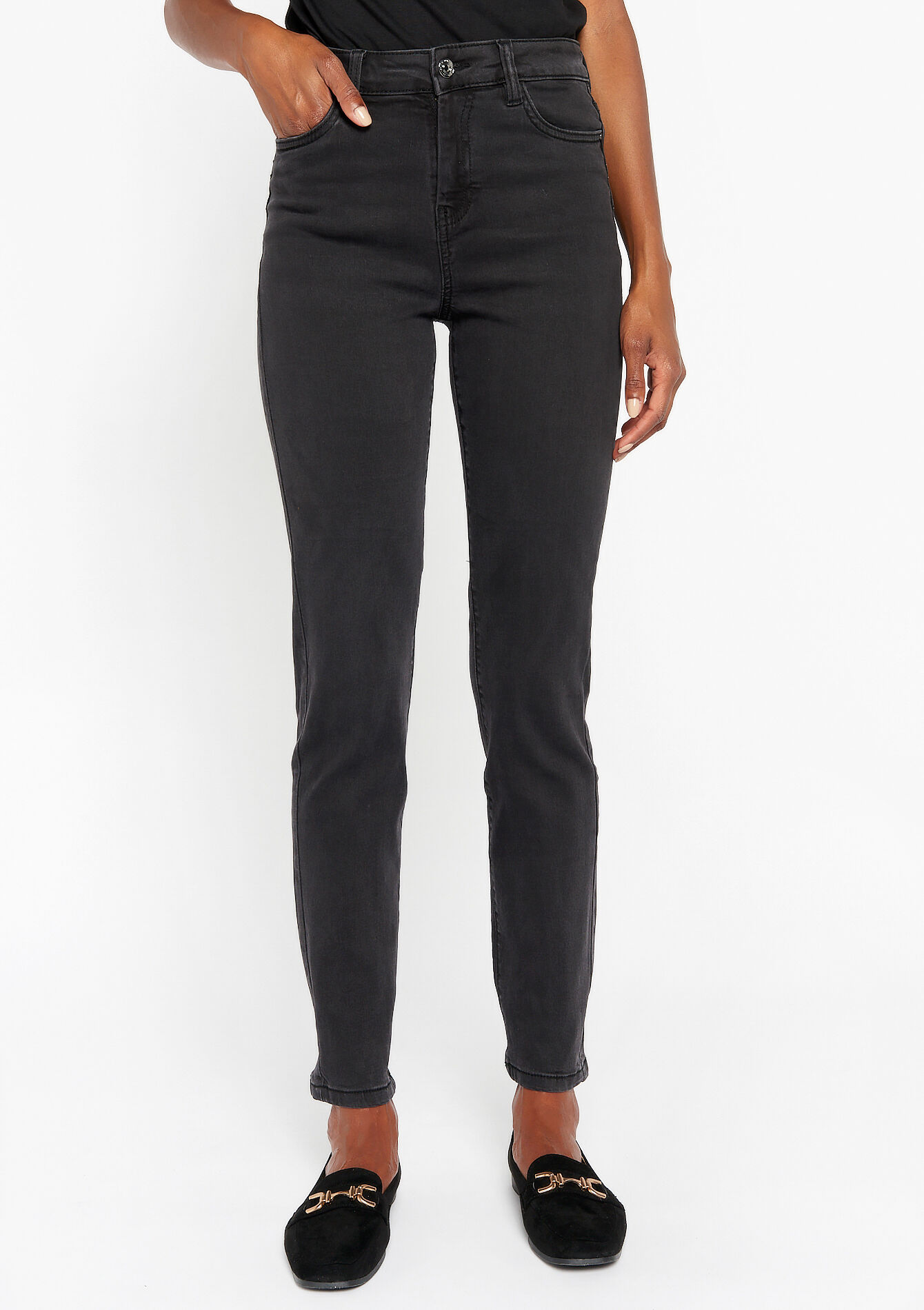 Slim jeans met hoge taille, Slim jeans met hoge taille - DARK GREY - 22000451_0513