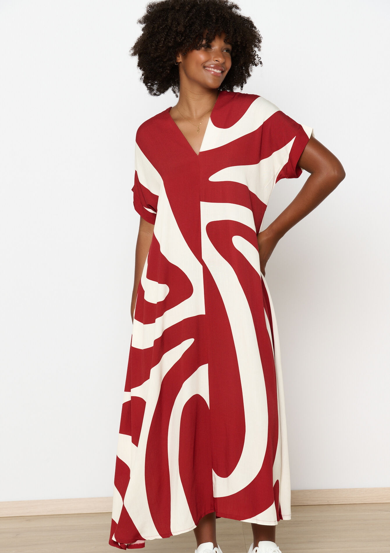 Robe caftan longue à imprimé graphique - TERRACOTTA - 08103829_5303