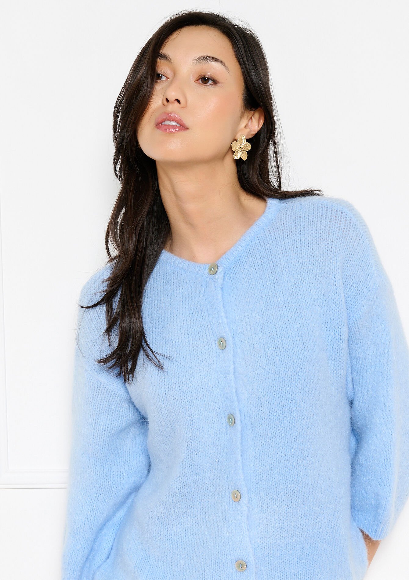 Minimalist buttoned cardigan - LT BLUE - 04101446_2519