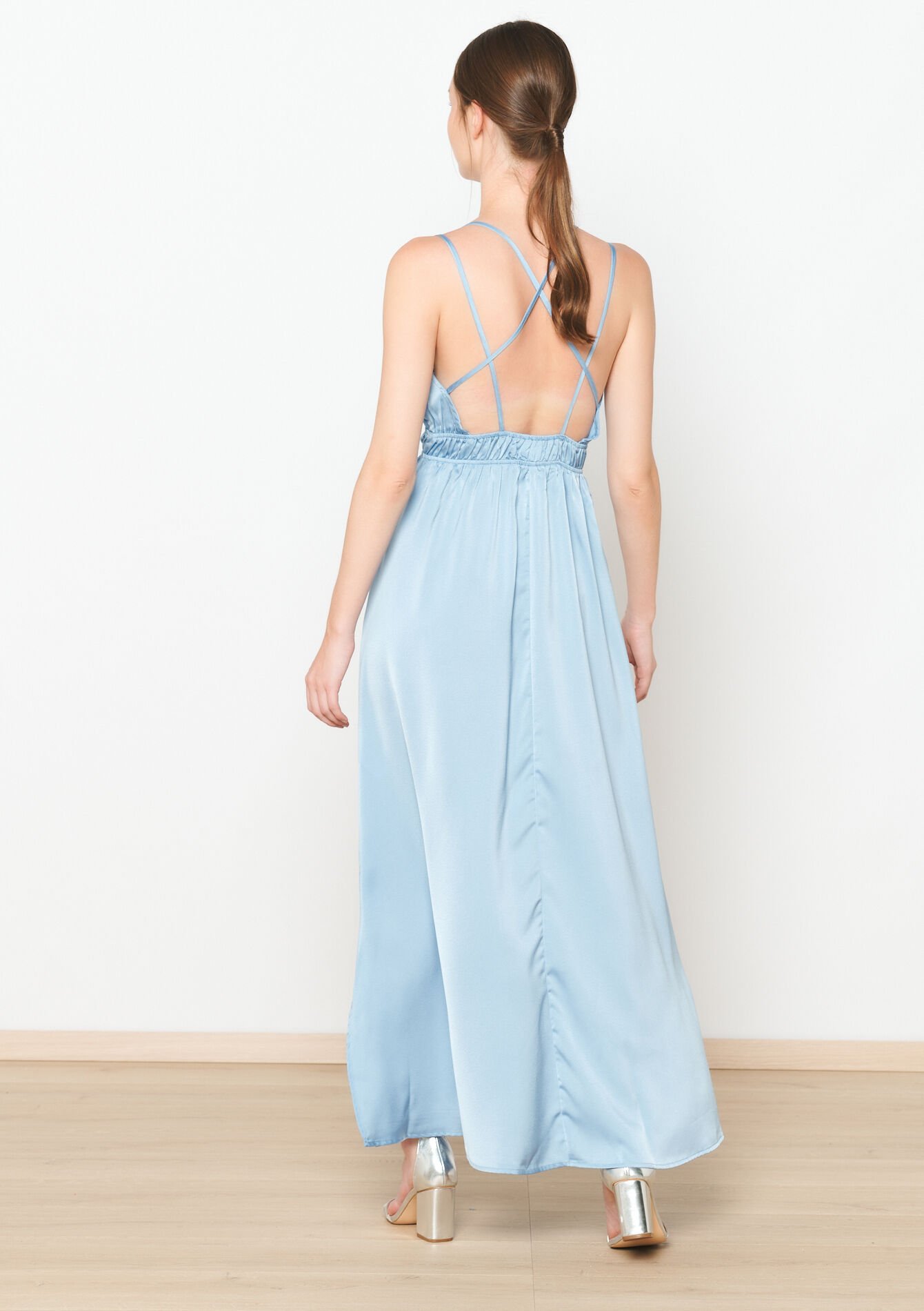 Satijnen maxi-jurk, Satijnen maxi-jurk - PASTEL BLUE - 08103780_751