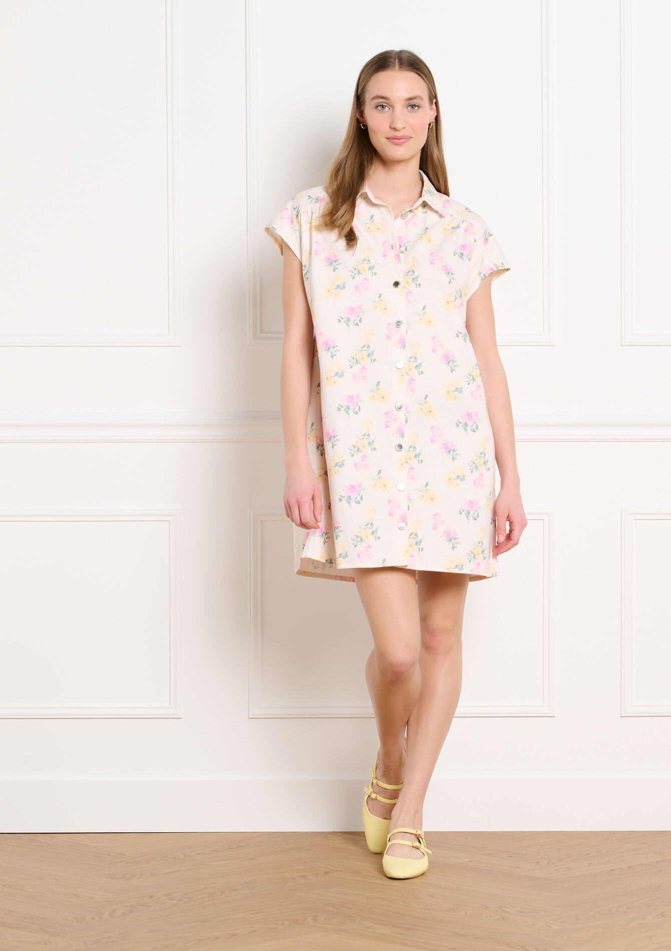Korte bloemen shirtjurk - OFFWHITE - 08104443_1001