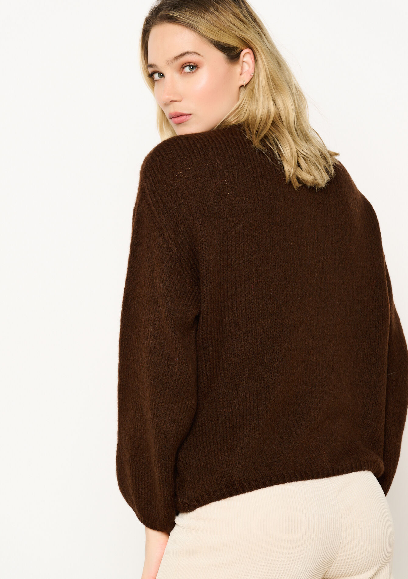 Cardigan met gouden knopen, Cardigan met gouden knopen - BROWN DARK CHOCOLATE - 1120503