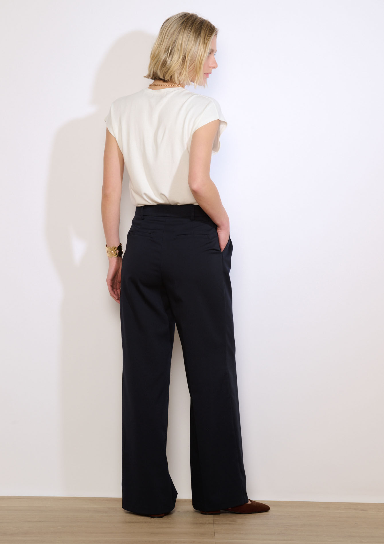 Double pleat tailored trousers - NAVY BASIC - 06100790_2723